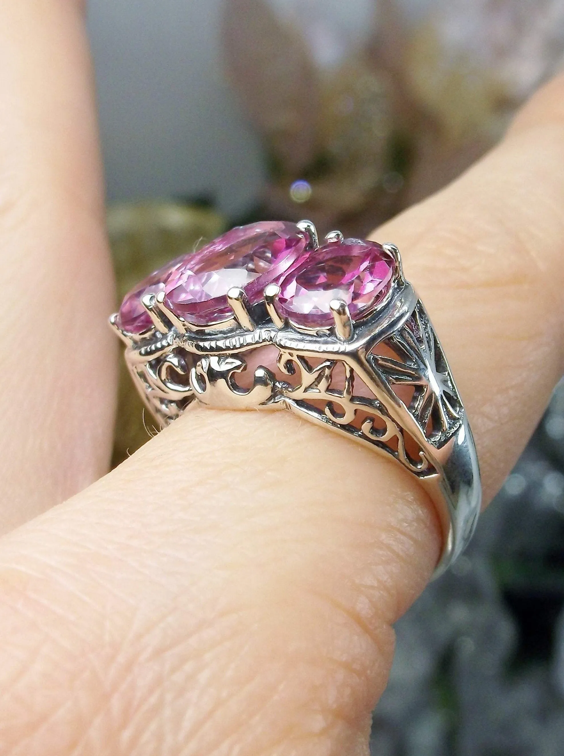 Natural Pink Topaz Ring, Art Deco Jewelry, Cocktail Ring#D36
