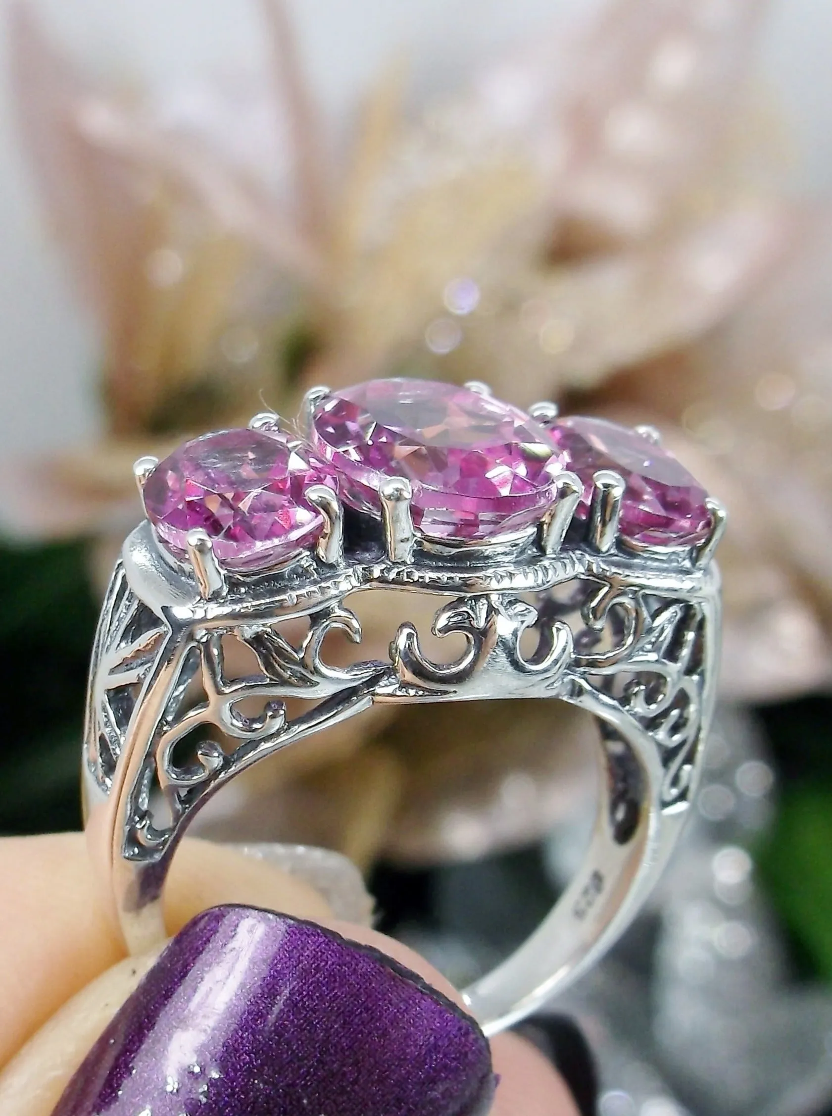 Natural Pink Topaz Ring, Art Deco Jewelry, Cocktail Ring#D36