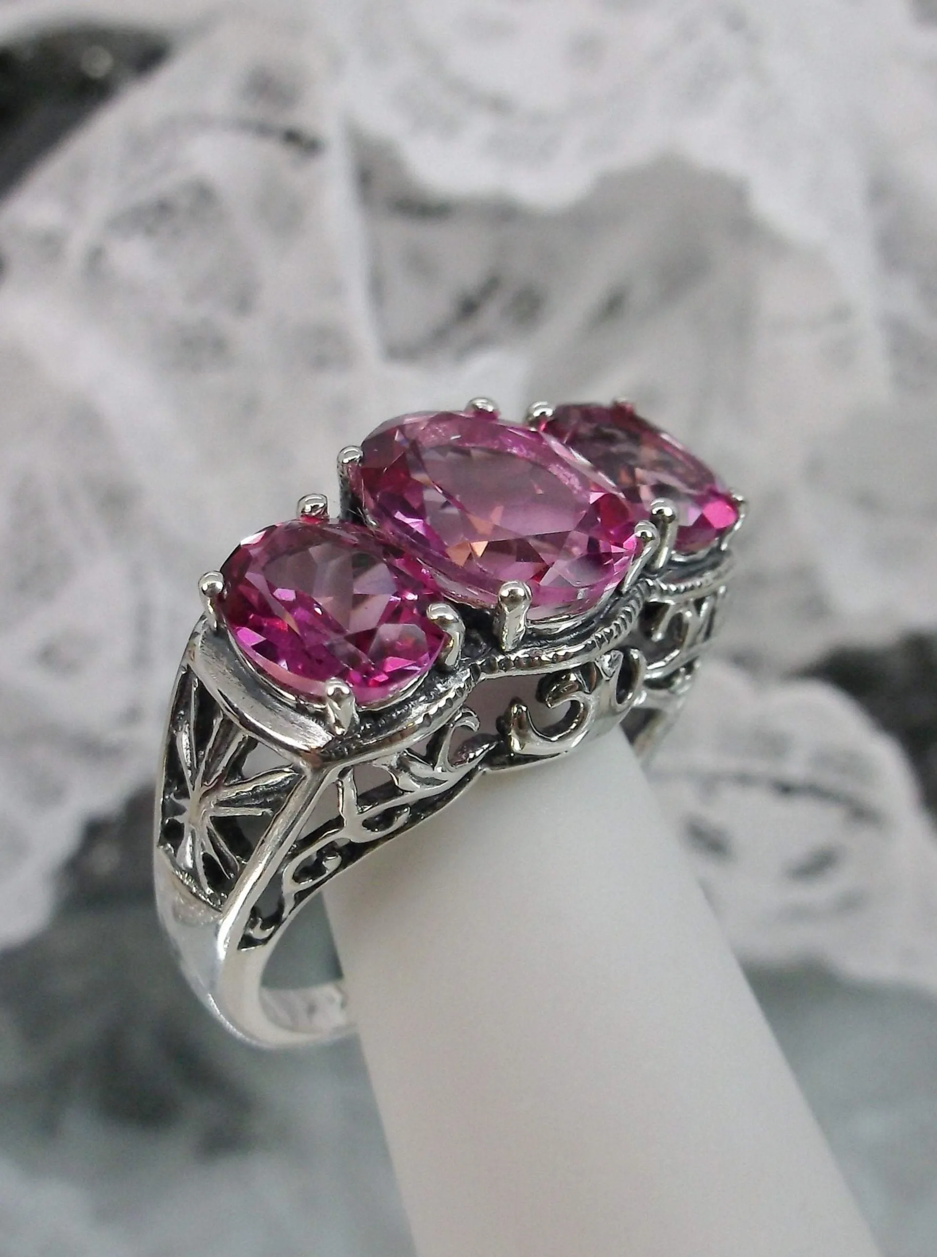 Natural Pink Topaz Ring, Art Deco Jewelry, Cocktail Ring#D36