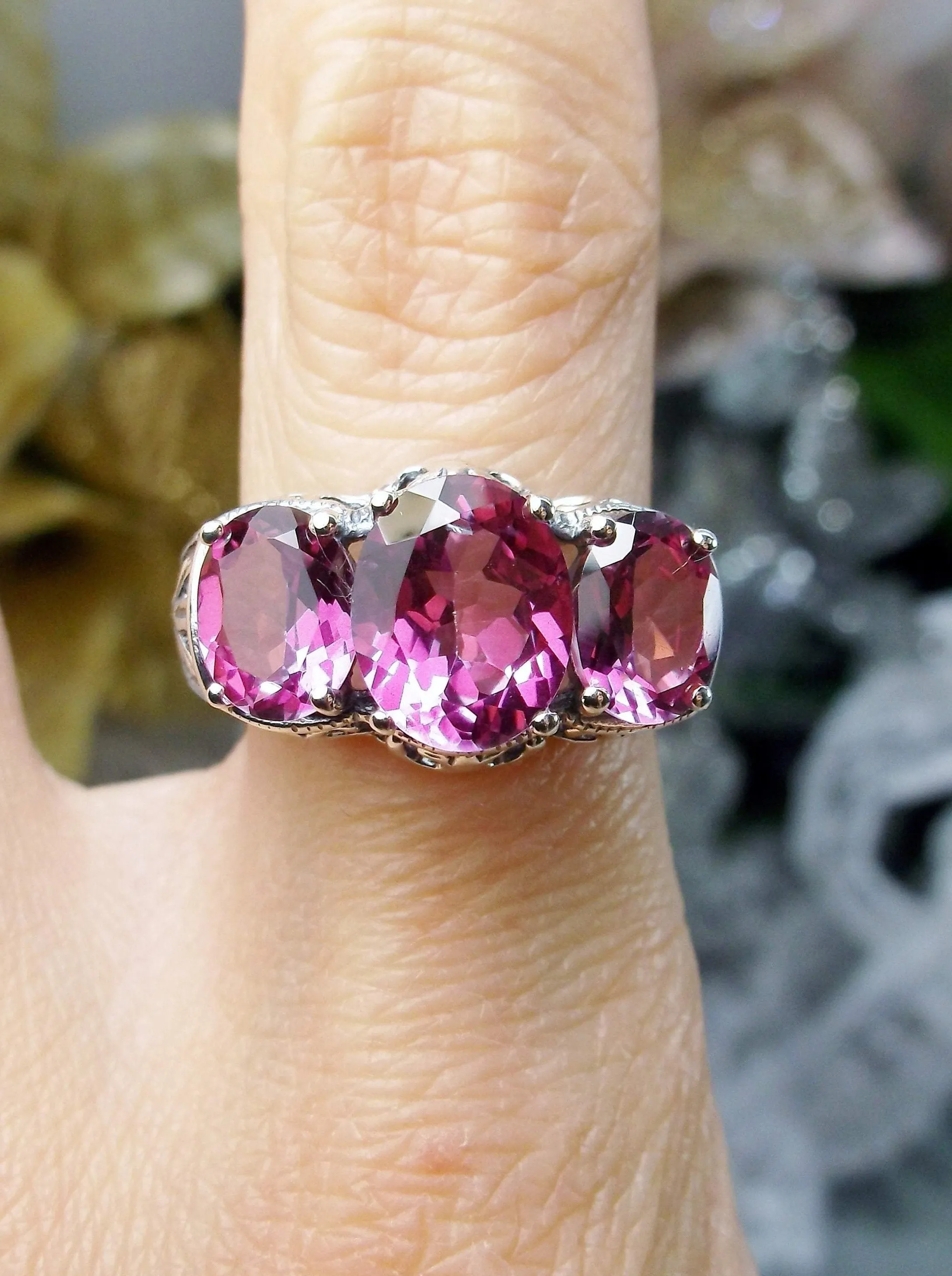 Natural Pink Topaz Ring, Art Deco Jewelry, Cocktail Ring#D36