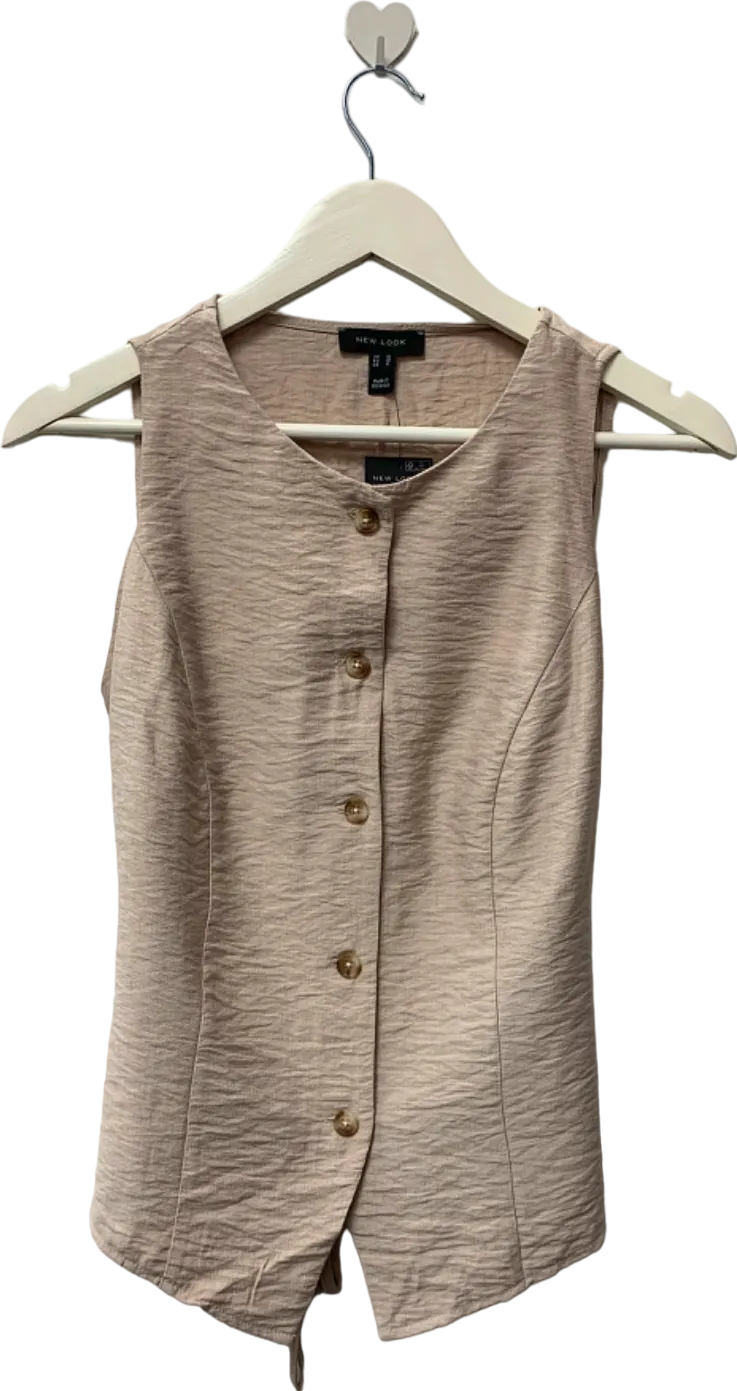 New Look Beige Sleeveless Button-Up Top UK 10