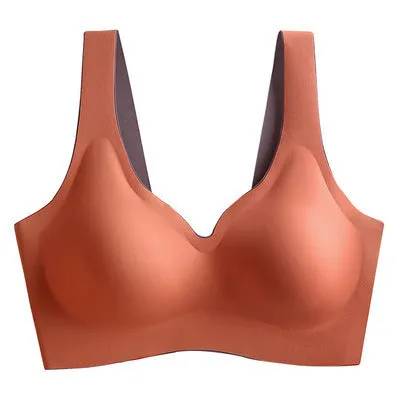 No steel ring gathered sleep sports ice silk bra