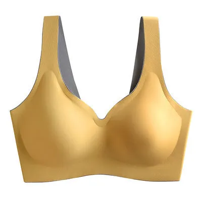 No steel ring gathered sleep sports ice silk bra