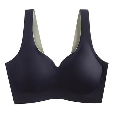 No steel ring gathered sleep sports ice silk bra