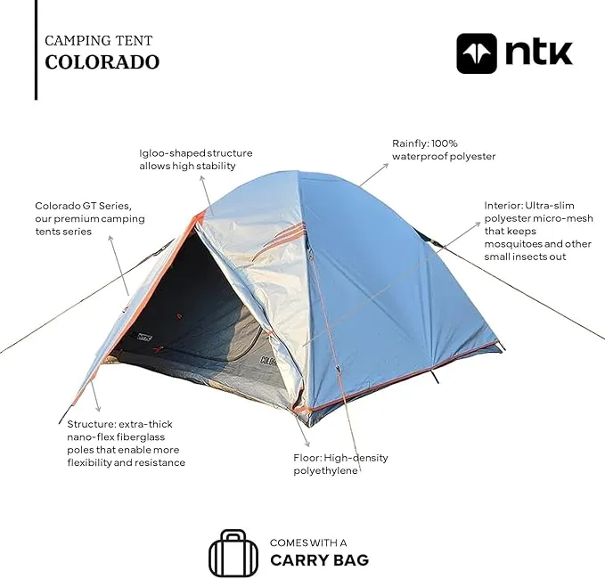NTK Colorado GT 2/4/6/8 Person Outdoor Dome Family Camping Tent 100% Waterproof, Easy Assembly, Durable Fabric Full Coverage Rainfly - Micro Mosquito Mesh