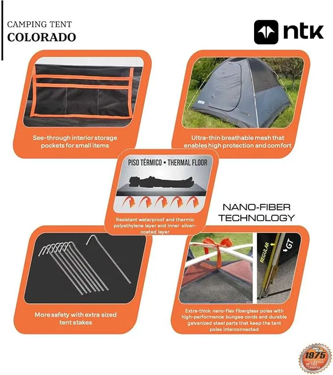 NTK Colorado GT 2/4/6/8 Person Outdoor Dome Family Camping Tent 100% Waterproof, Easy Assembly, Durable Fabric Full Coverage Rainfly - Micro Mosquito Mesh