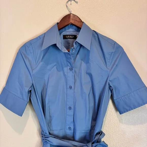 NWT Lauren Ralph Lauren Belted Cotton-Blend Shirtdress, size 2,Office Preppy