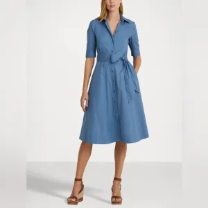 NWT Lauren Ralph Lauren Belted Cotton-Blend Shirtdress, size 2,Office Preppy