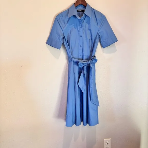NWT Lauren Ralph Lauren Belted Cotton-Blend Shirtdress, size 2,Office Preppy