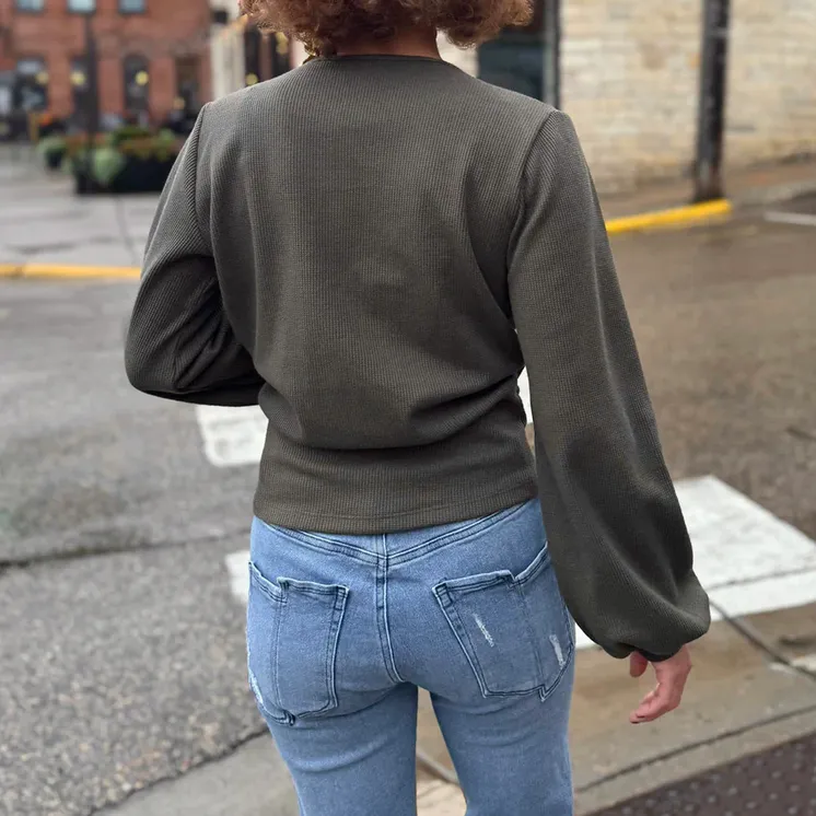 Oasis Waffle Knit Top, Crocodile