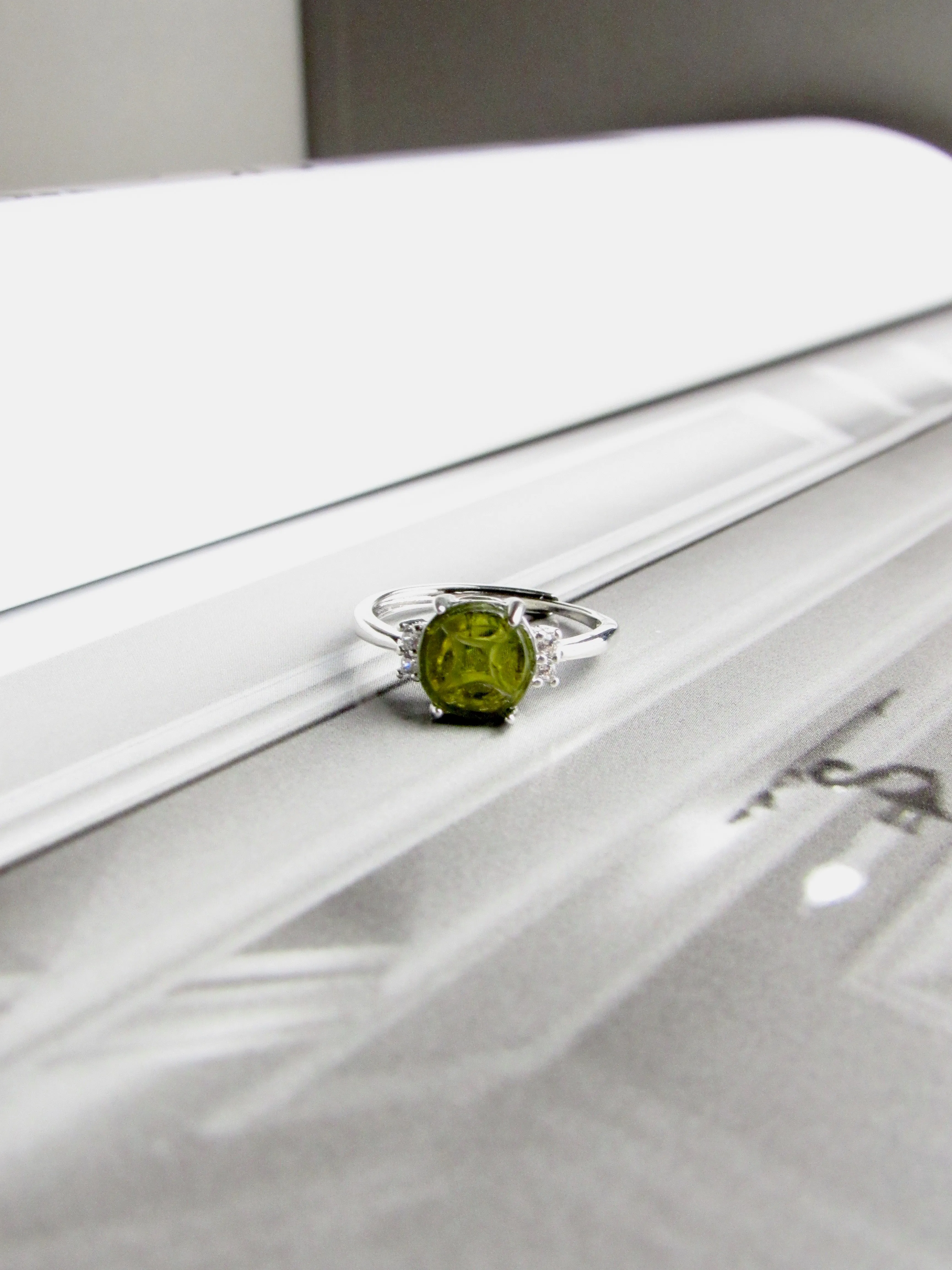 Olive Tourmaline Sterling Silver Amulet Ring