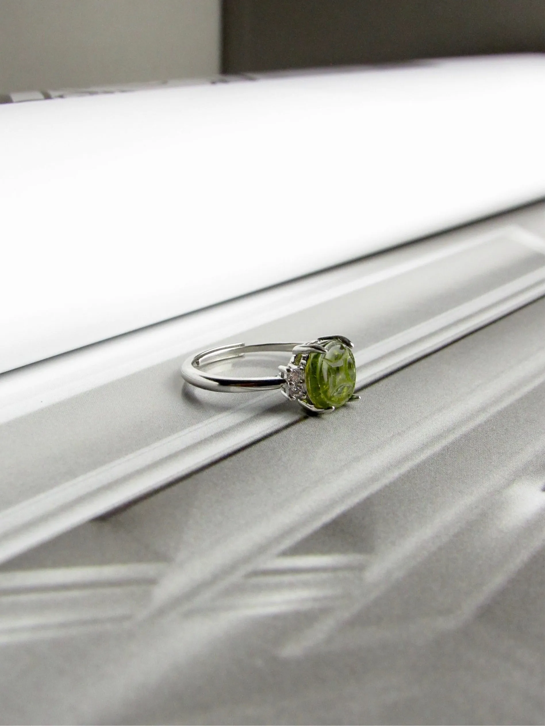 Olive Tourmaline Sterling Silver Amulet Ring