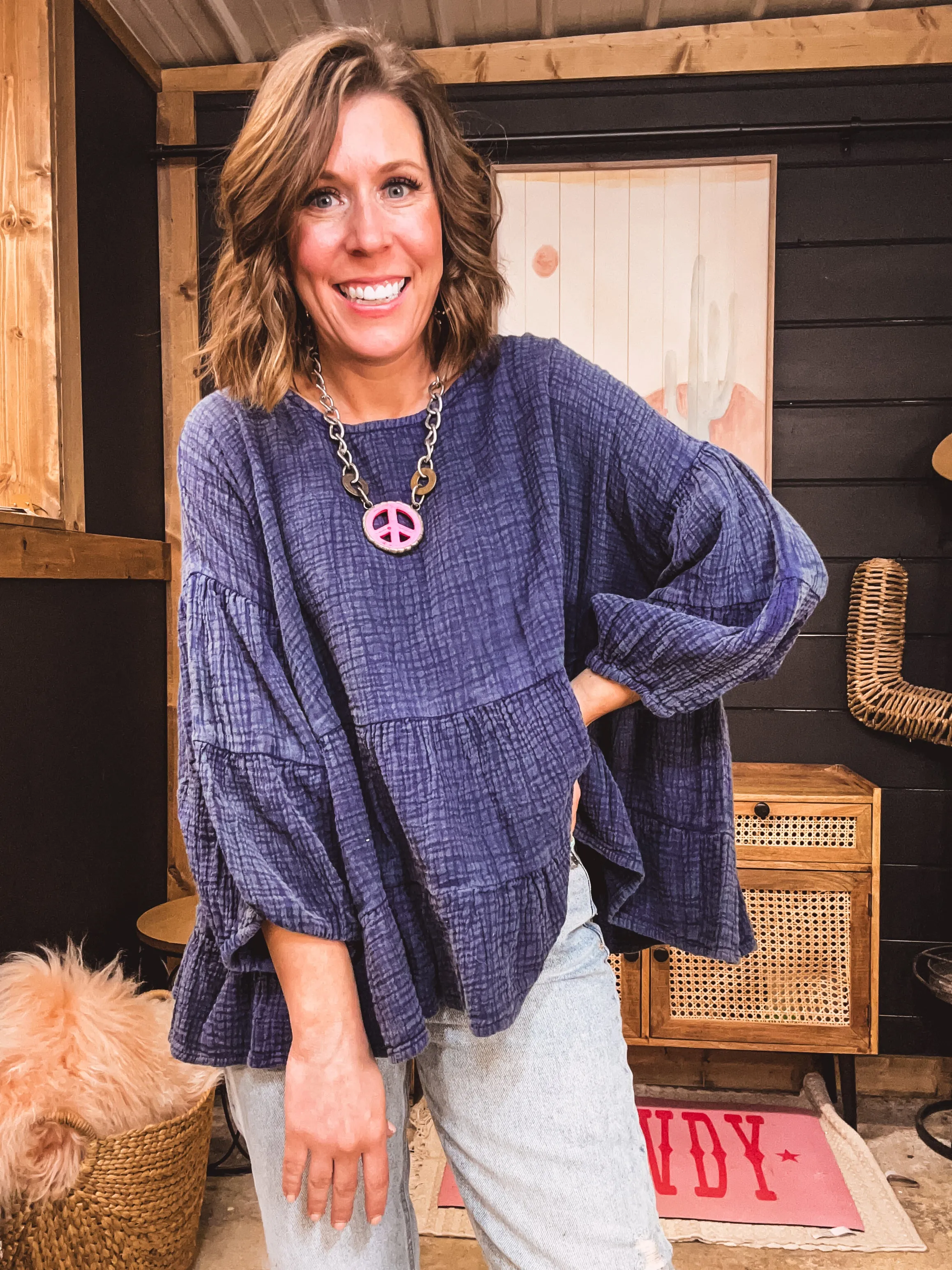 On The Rise Vintage Navy Top