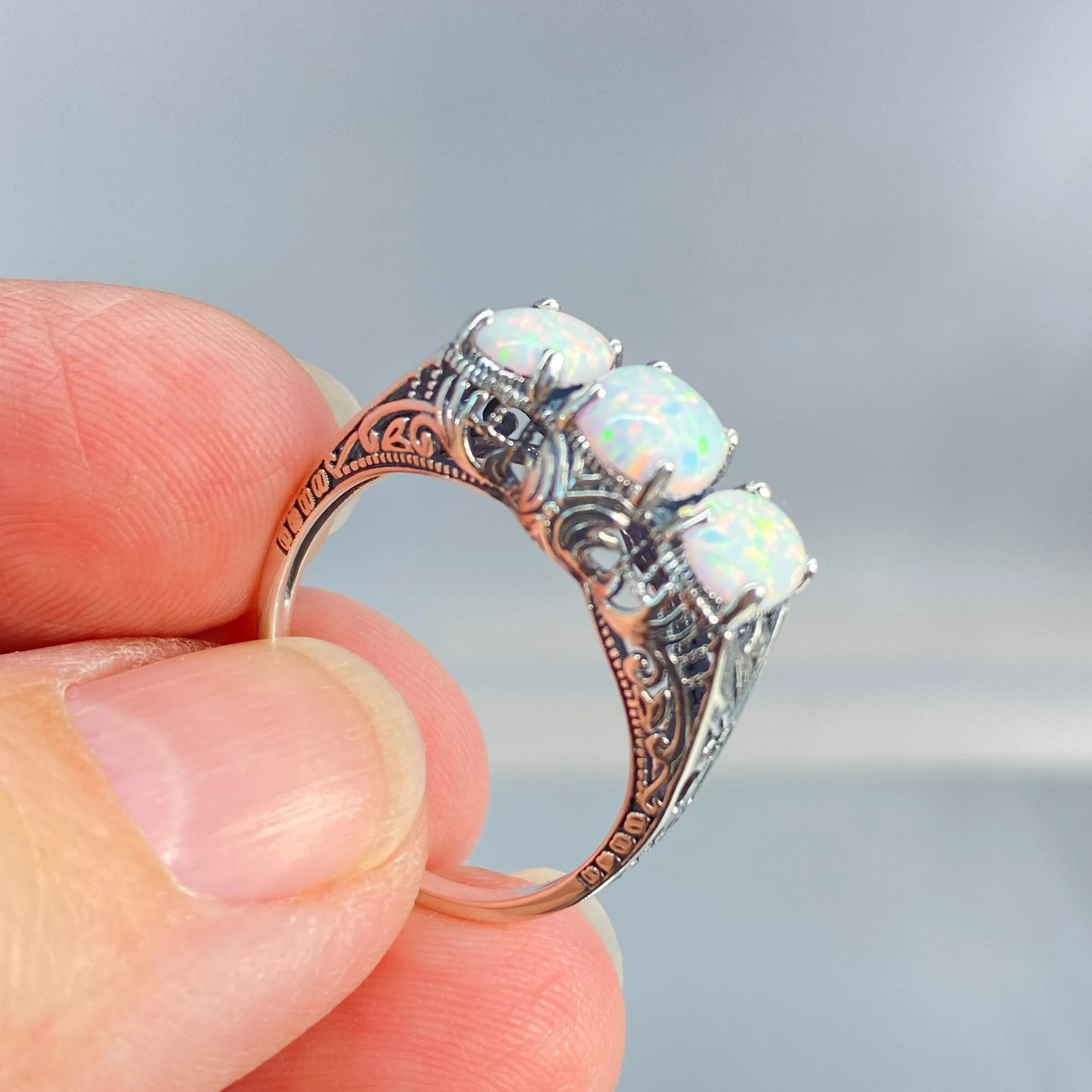 Opal Ring, Size 8, Art Deco Jewelry Design#D41 - Ready to Ship