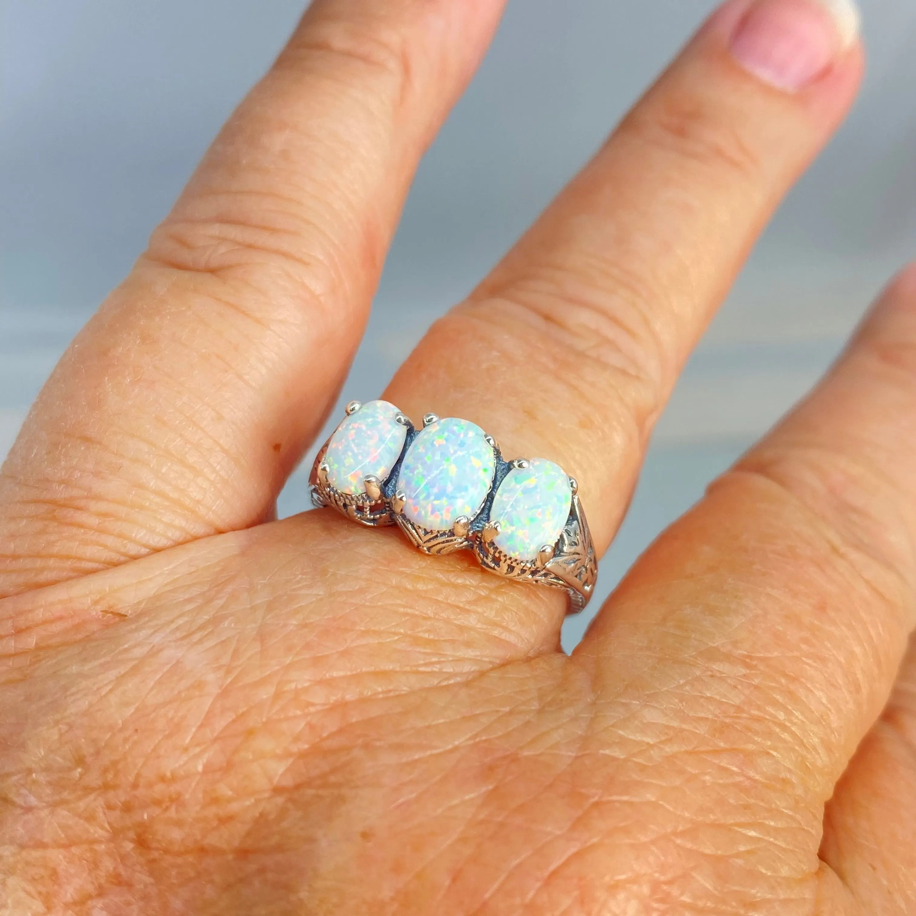Opal Ring, Size 8, Art Deco Jewelry Design#D41 - Ready to Ship