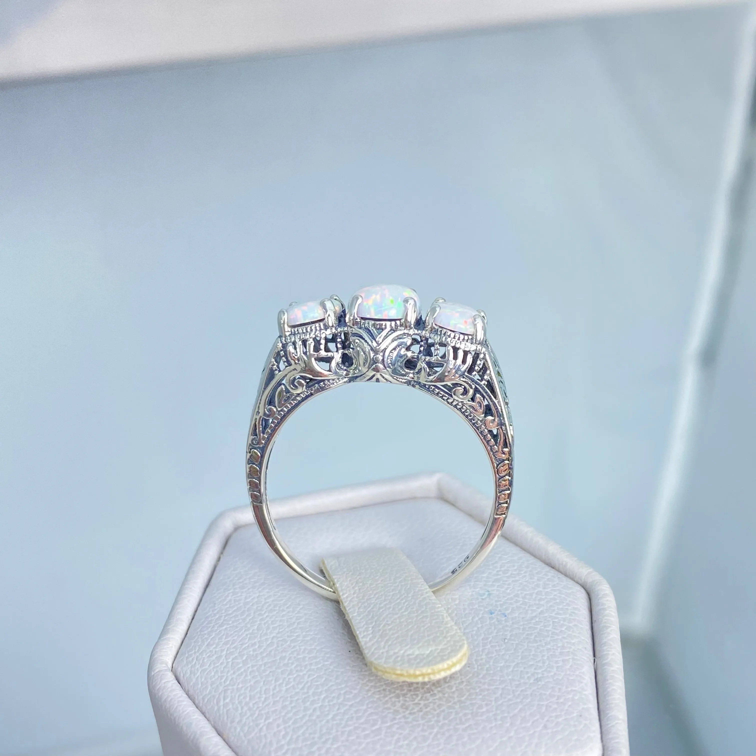Opal Ring, Size 8, Art Deco Jewelry Design#D41 - Ready to Ship