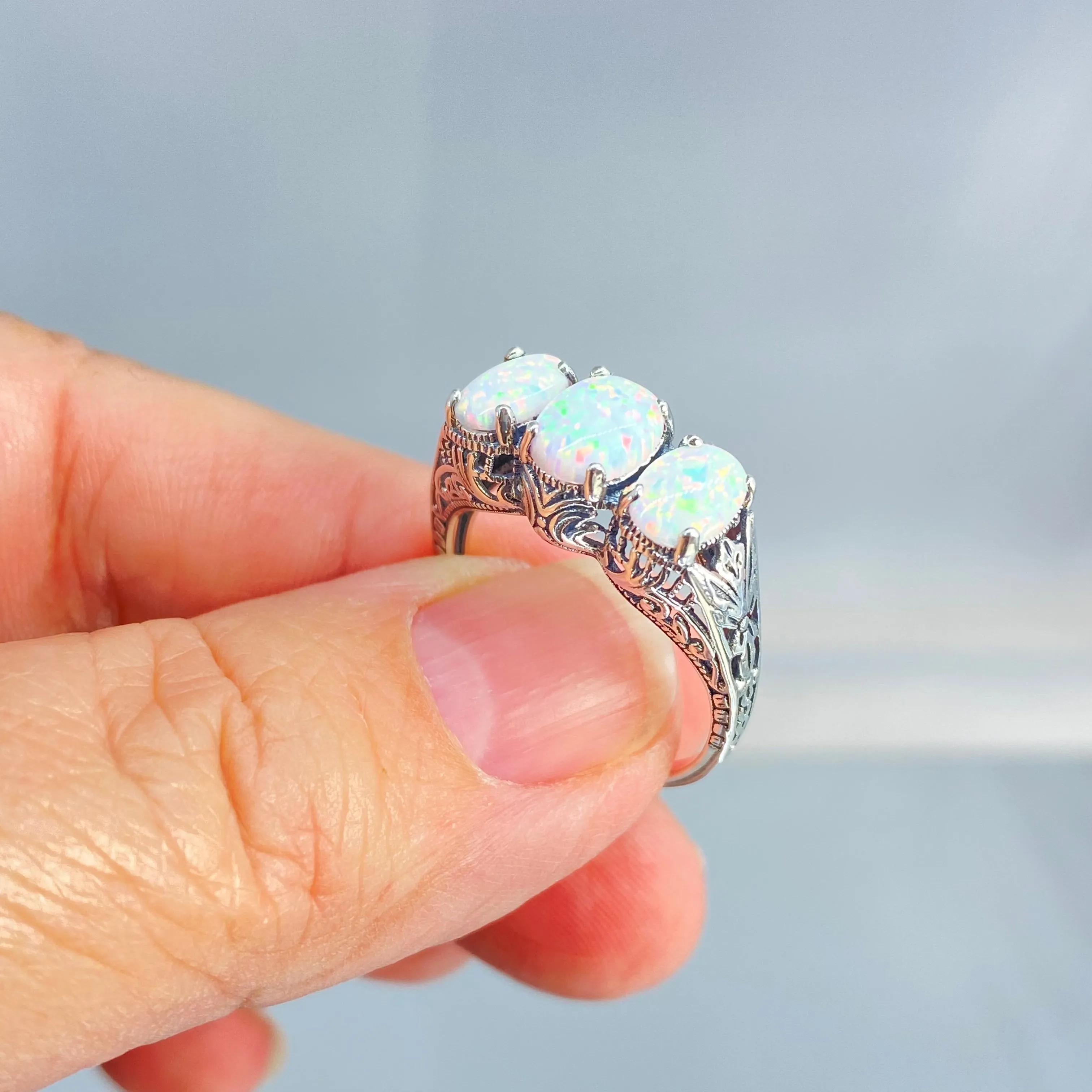 Opal Ring, Size 8, Art Deco Jewelry Design#D41 - Ready to Ship