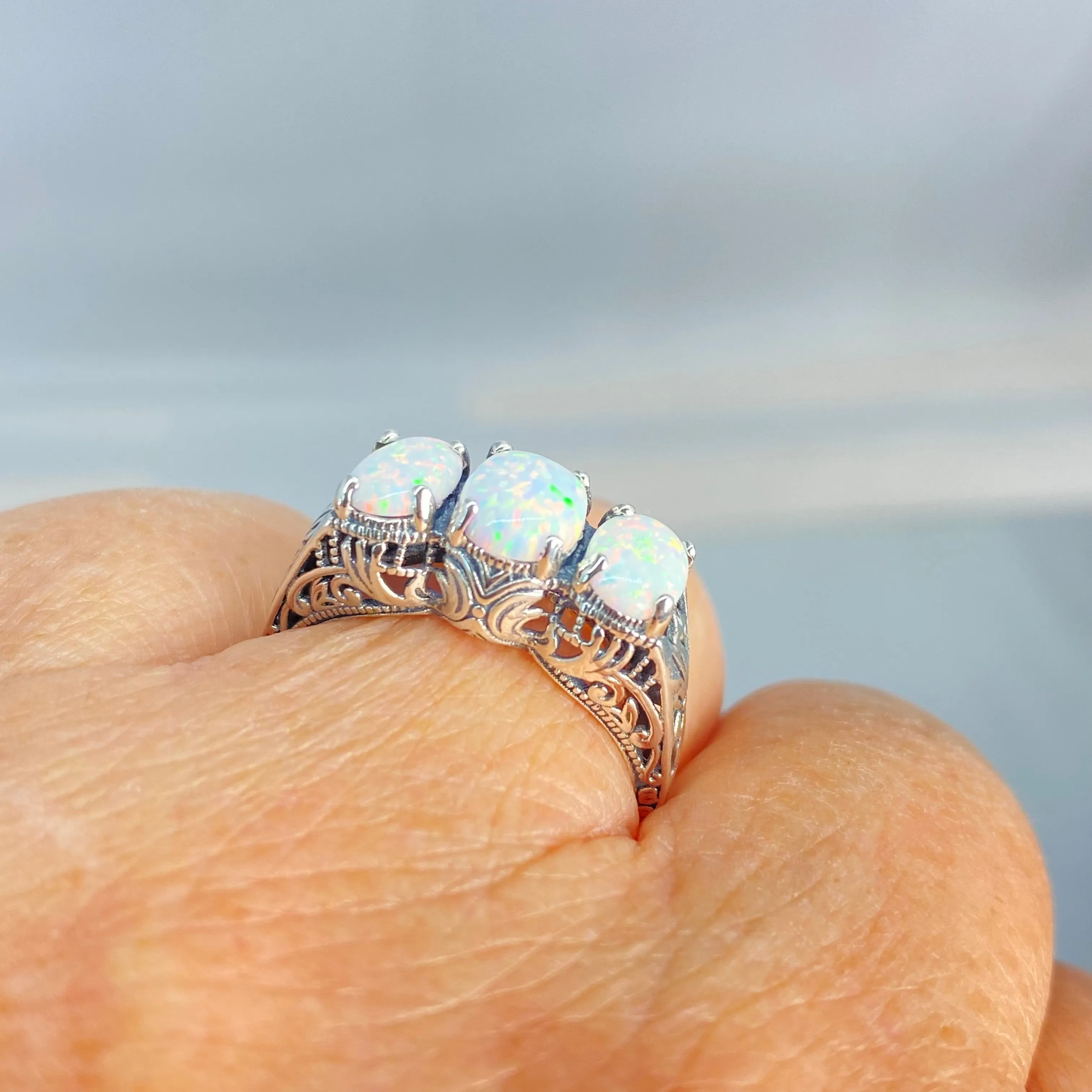 Opal Ring, Size 8, Art Deco Jewelry Design#D41 - Ready to Ship