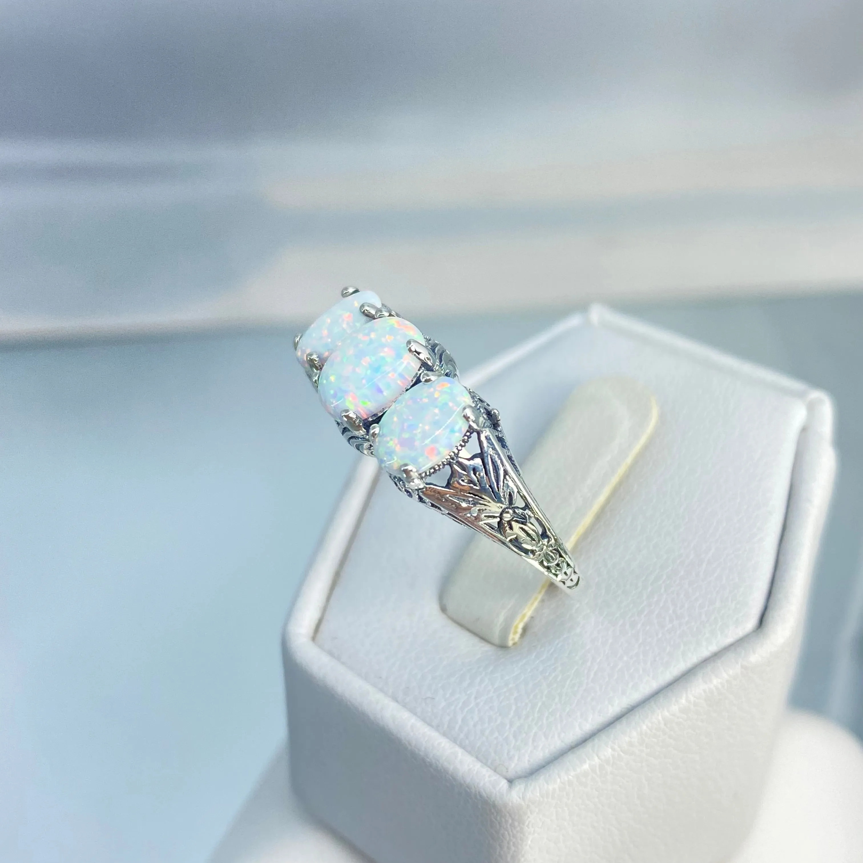 Opal Ring, Size 8, Art Deco Jewelry Design#D41 - Ready to Ship