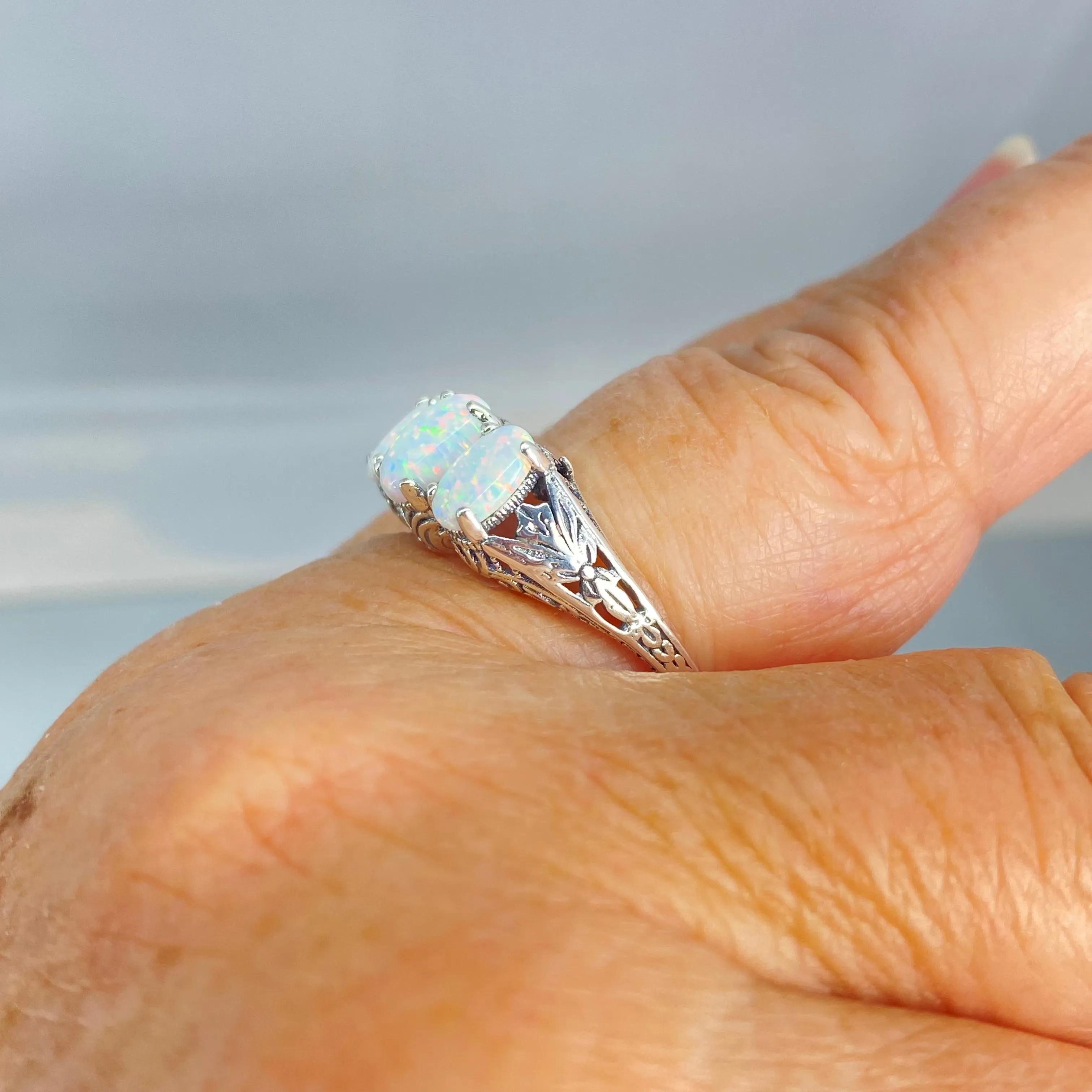 Opal Ring, Size 8, Art Deco Jewelry Design#D41 - Ready to Ship