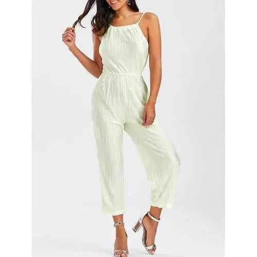 Open Back Cami Pleated Jumpsuit - Off-white Xl