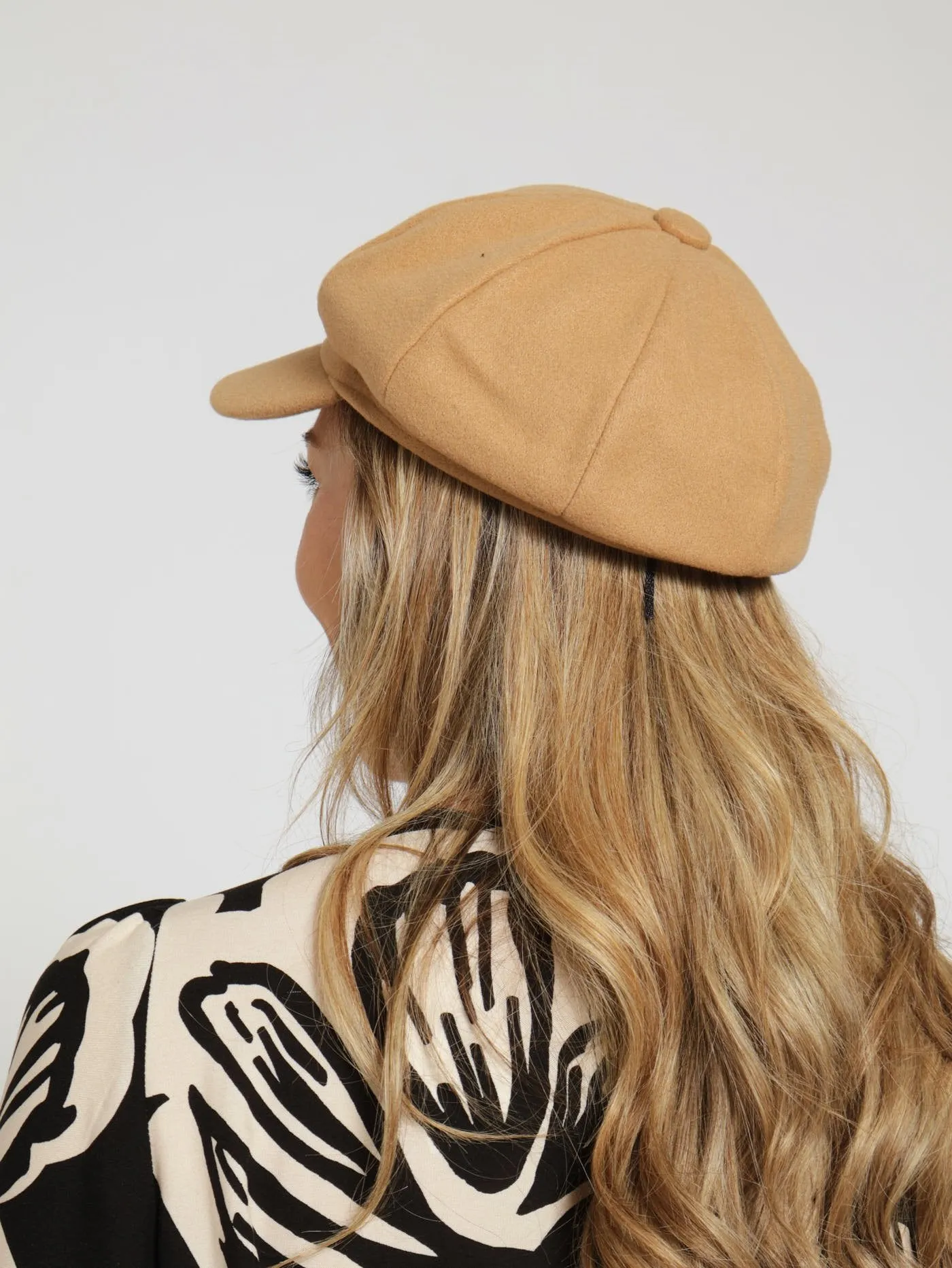 Panelled Baker Boy Hat - Camel