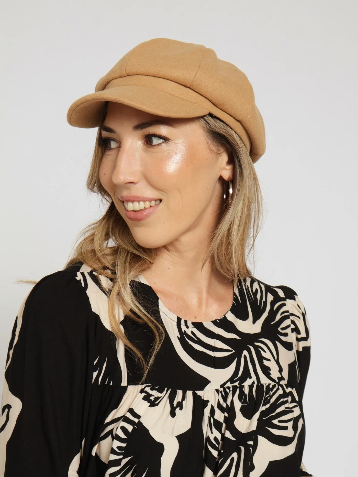 Panelled Baker Boy Hat - Camel