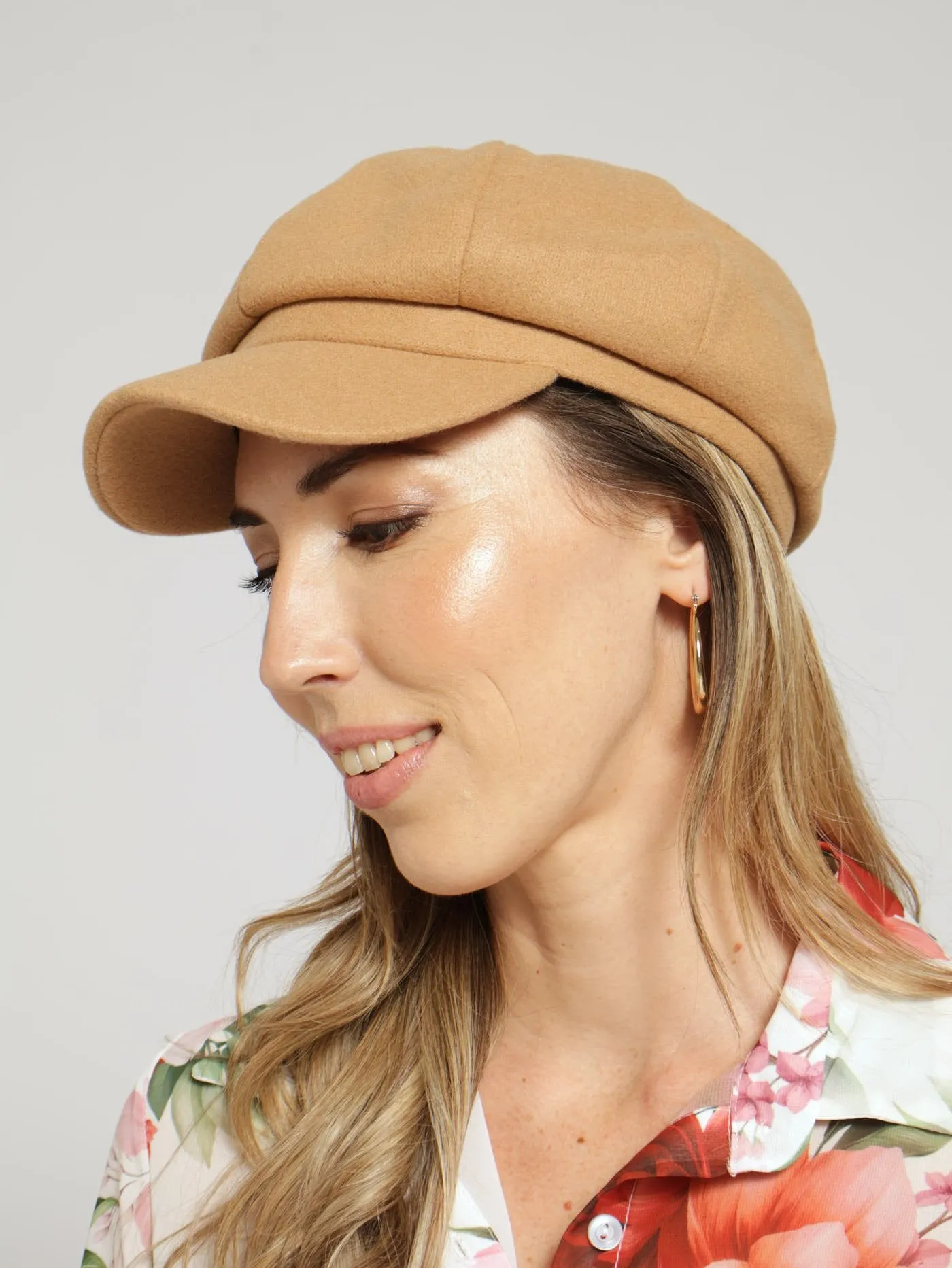 Panelled Baker Boy Hat - Camel