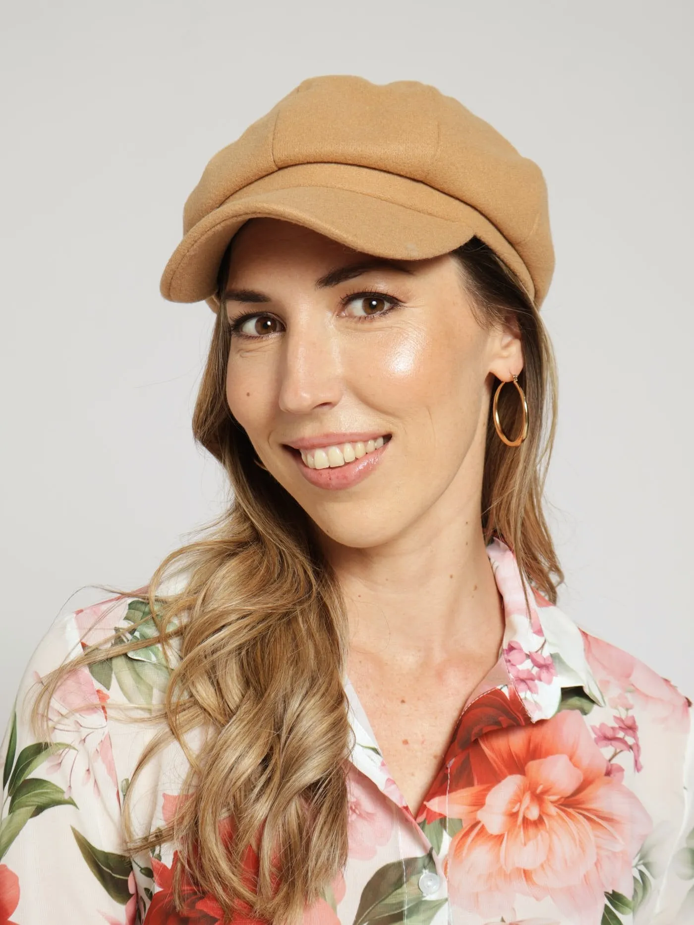 Panelled Baker Boy Hat - Camel