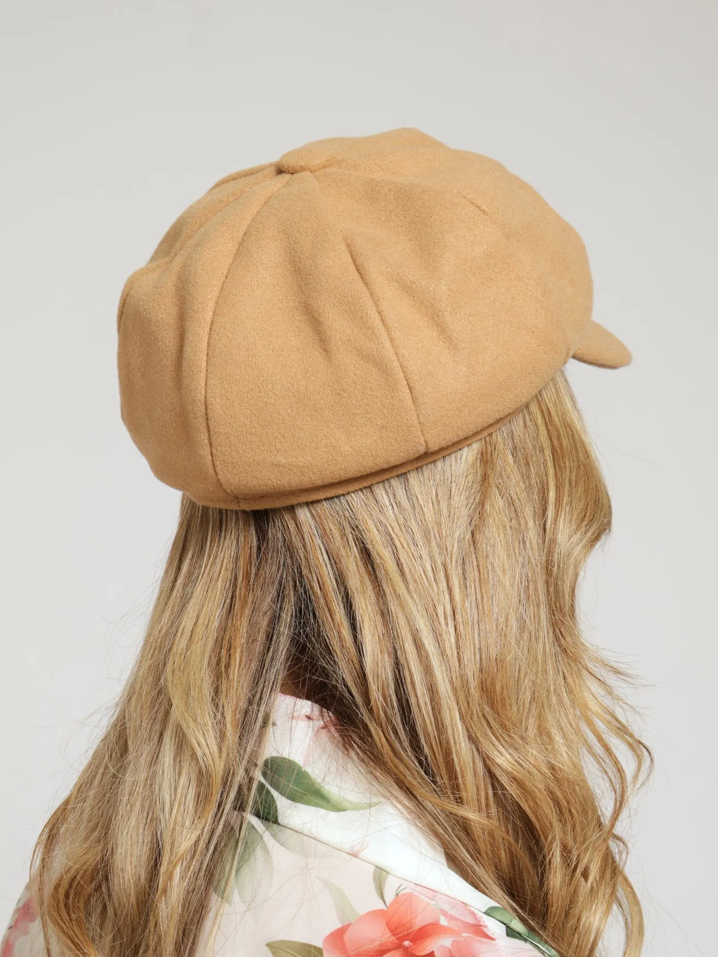 Panelled Baker Boy Hat - Camel