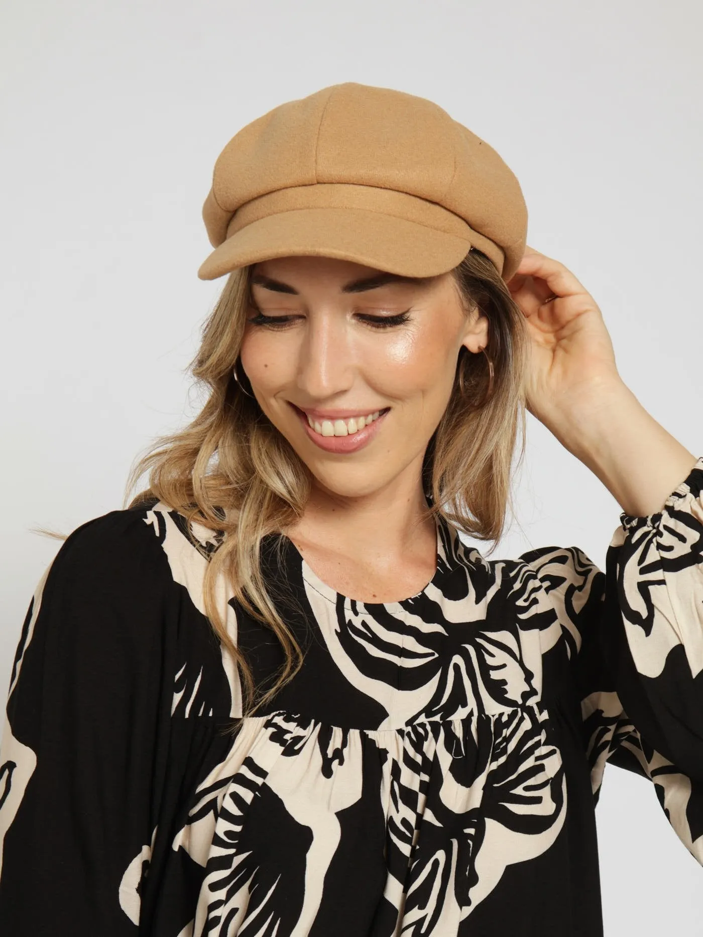 Panelled Baker Boy Hat - Camel