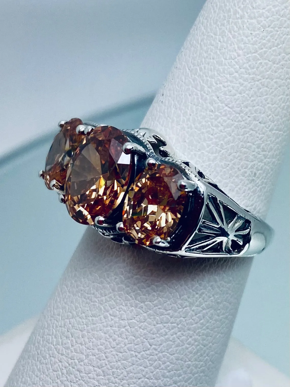 Peach CZ Ring, Cocktail Ring, Art Deco Jewelry #D36