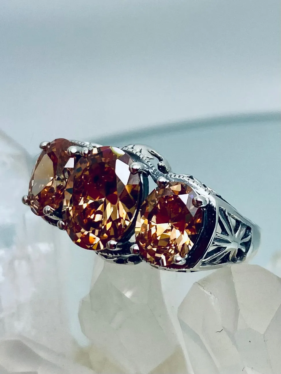 Peach CZ Ring, Cocktail Ring, Art Deco Jewelry #D36