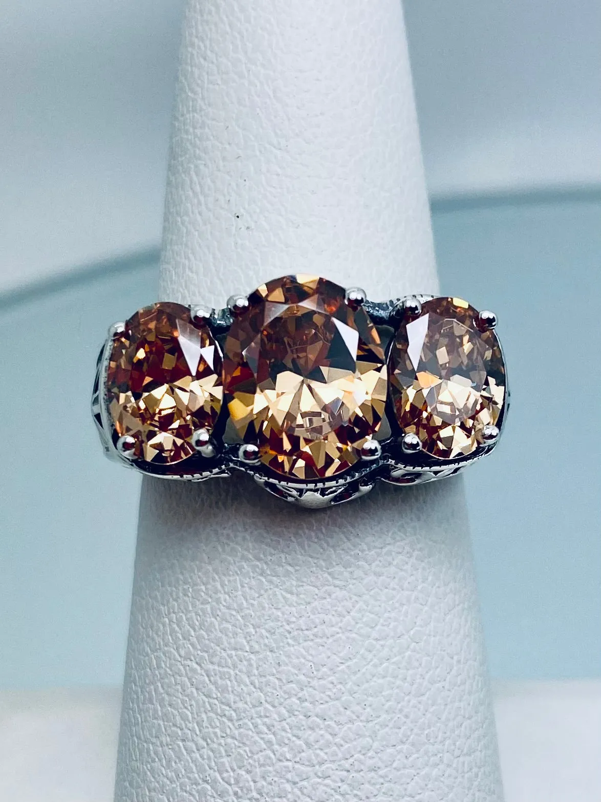 Peach CZ Ring, Cocktail Ring, Art Deco Jewelry #D36