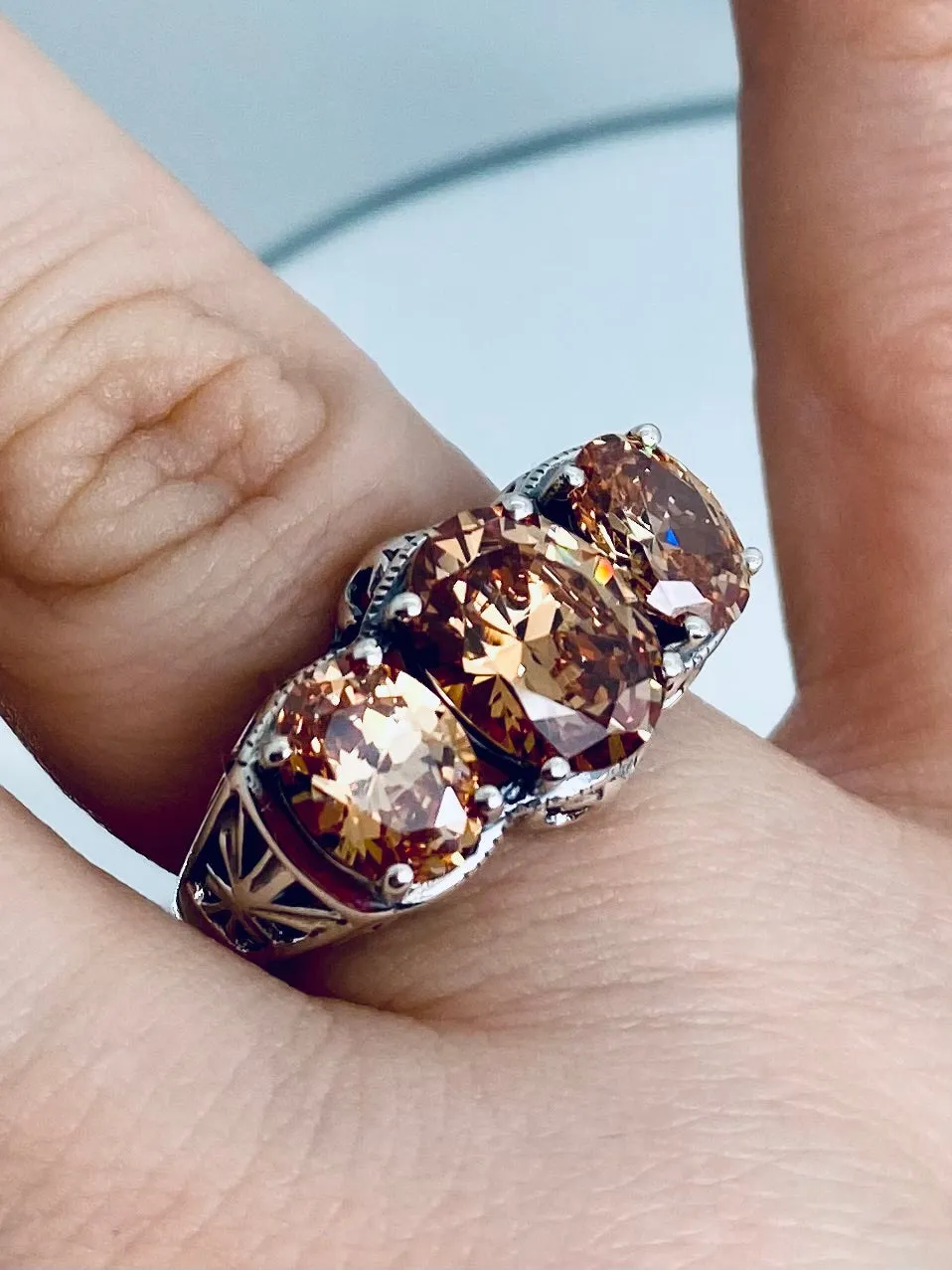 Peach CZ Ring, Cocktail Ring, Art Deco Jewelry #D36
