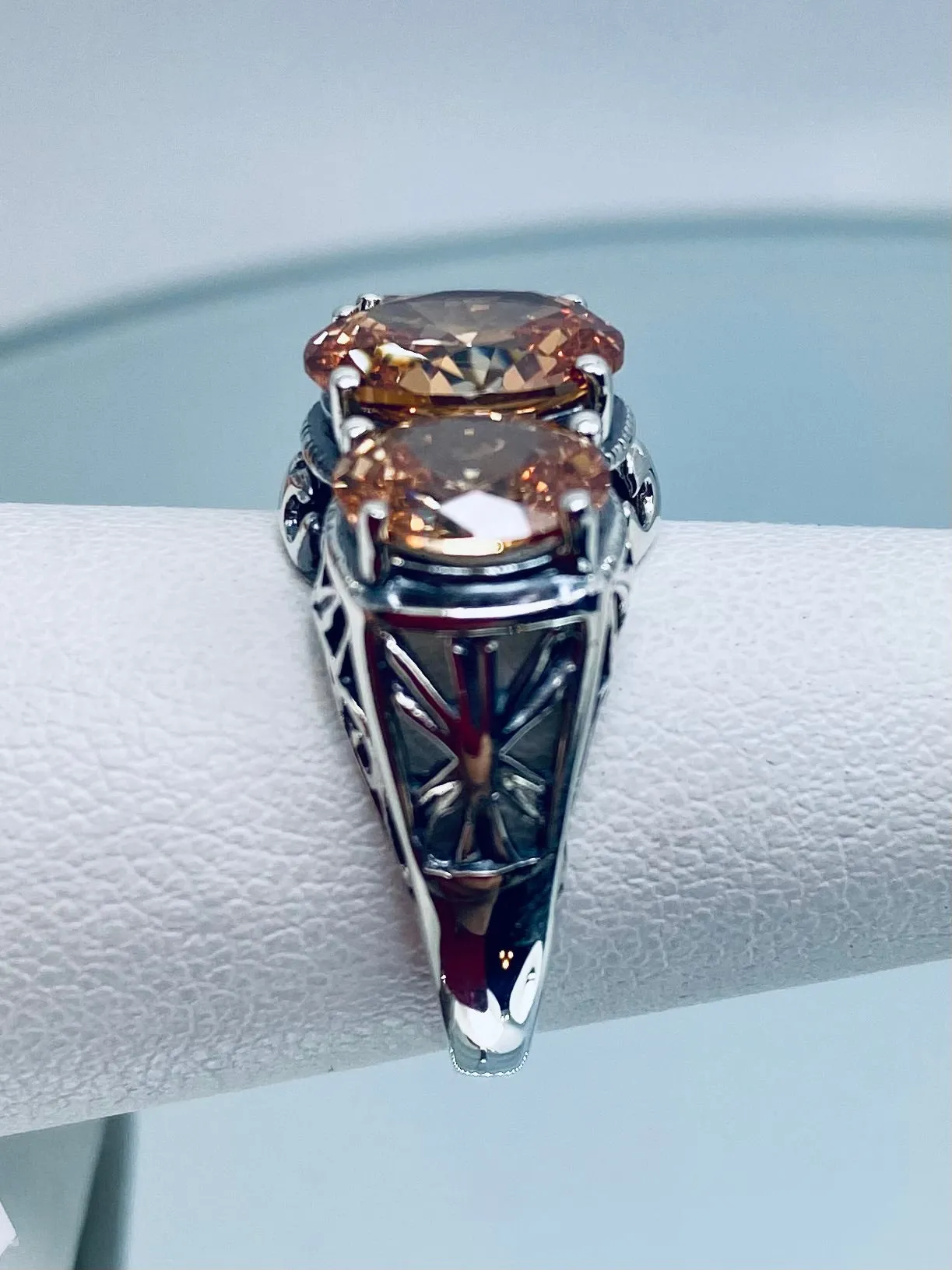 Peach CZ Ring, Cocktail Ring, Art Deco Jewelry #D36