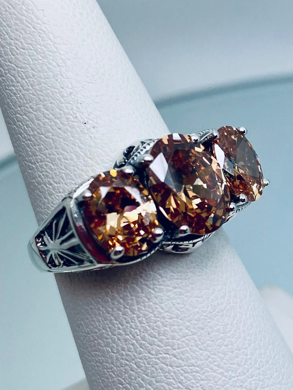 Peach CZ Ring, Cocktail Ring, Art Deco Jewelry #D36
