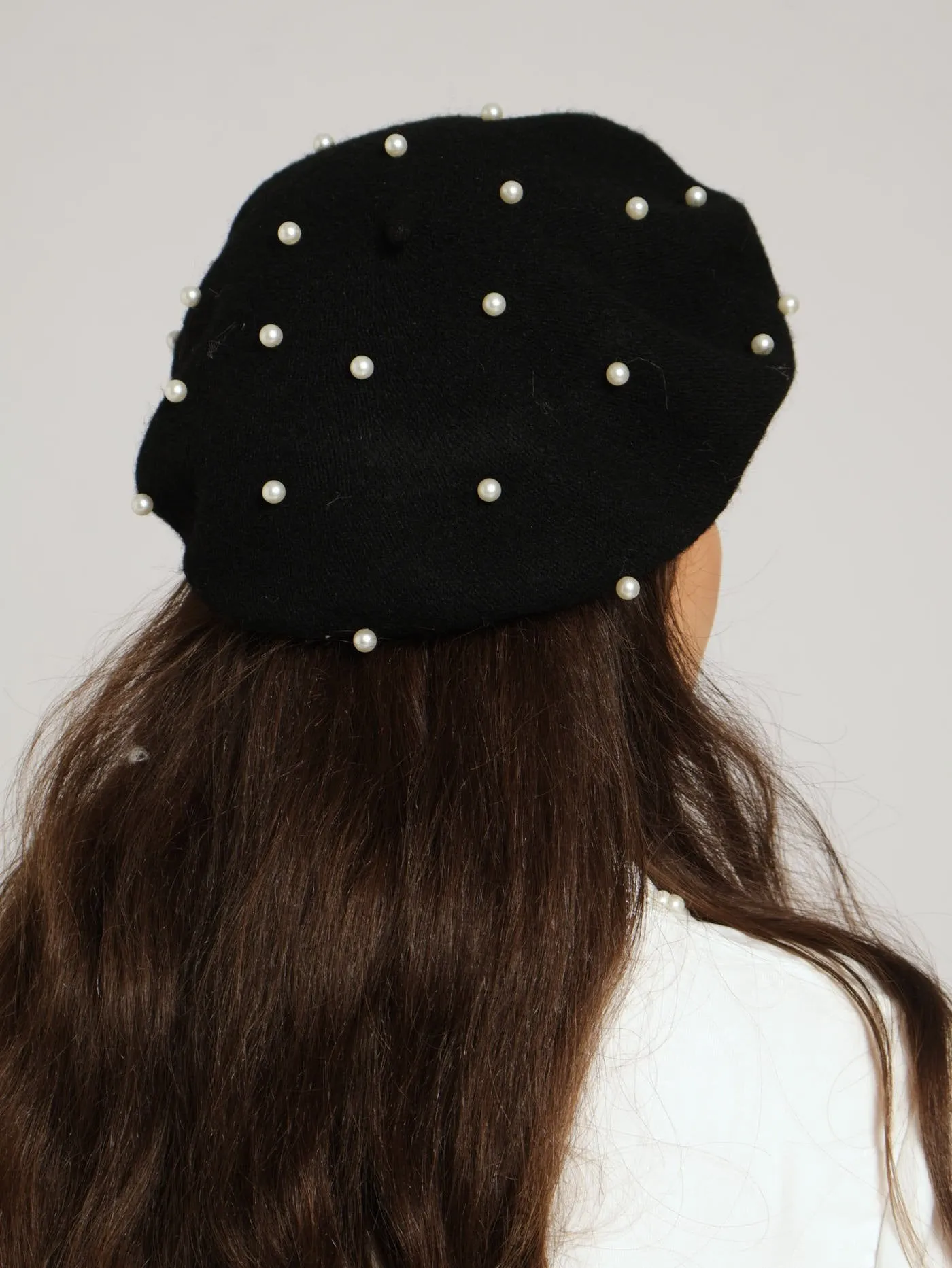 Pearl Bead Beret - Black