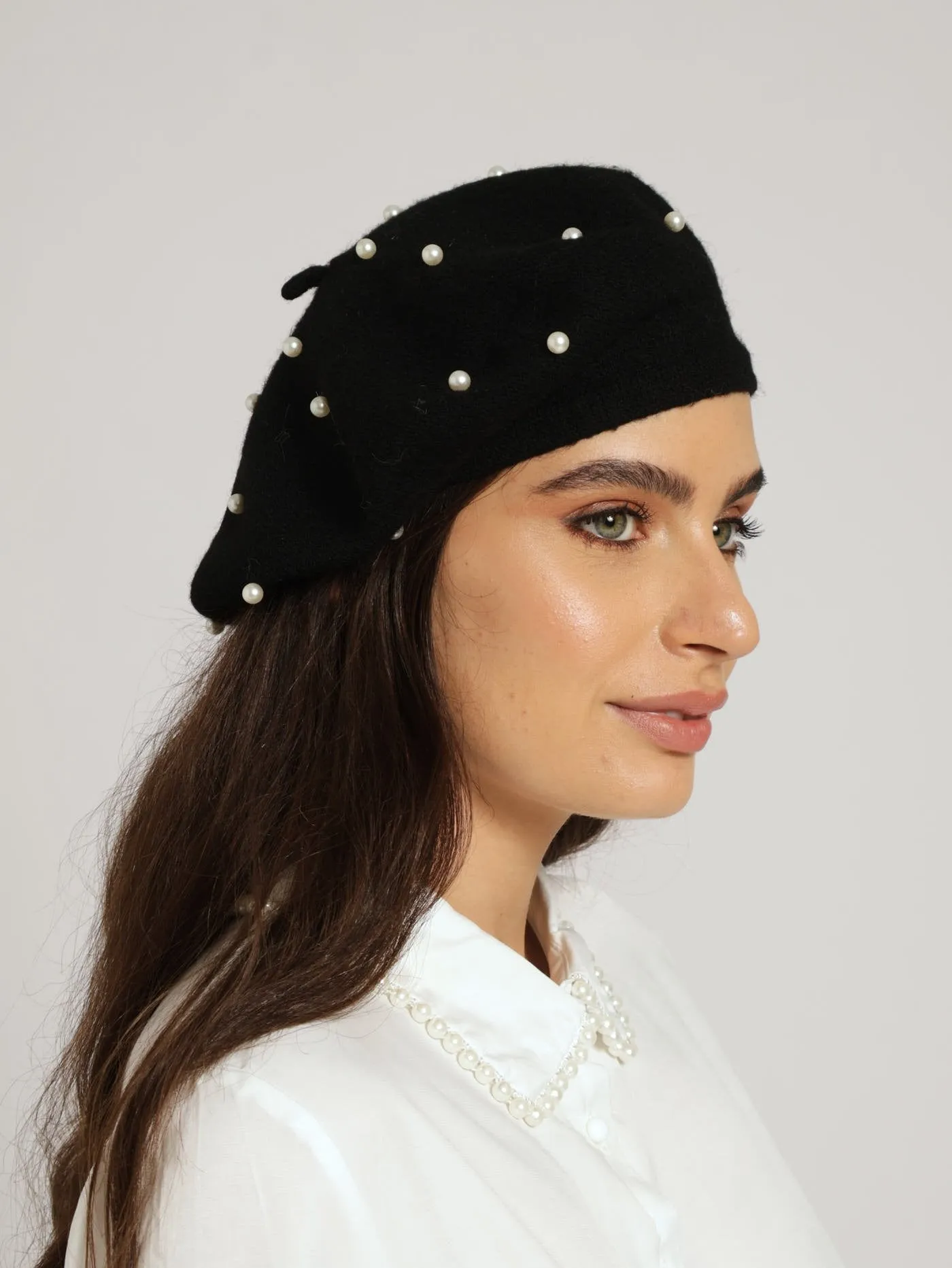 Pearl Bead Beret - Black