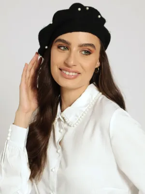 Pearl Bead Beret - Black