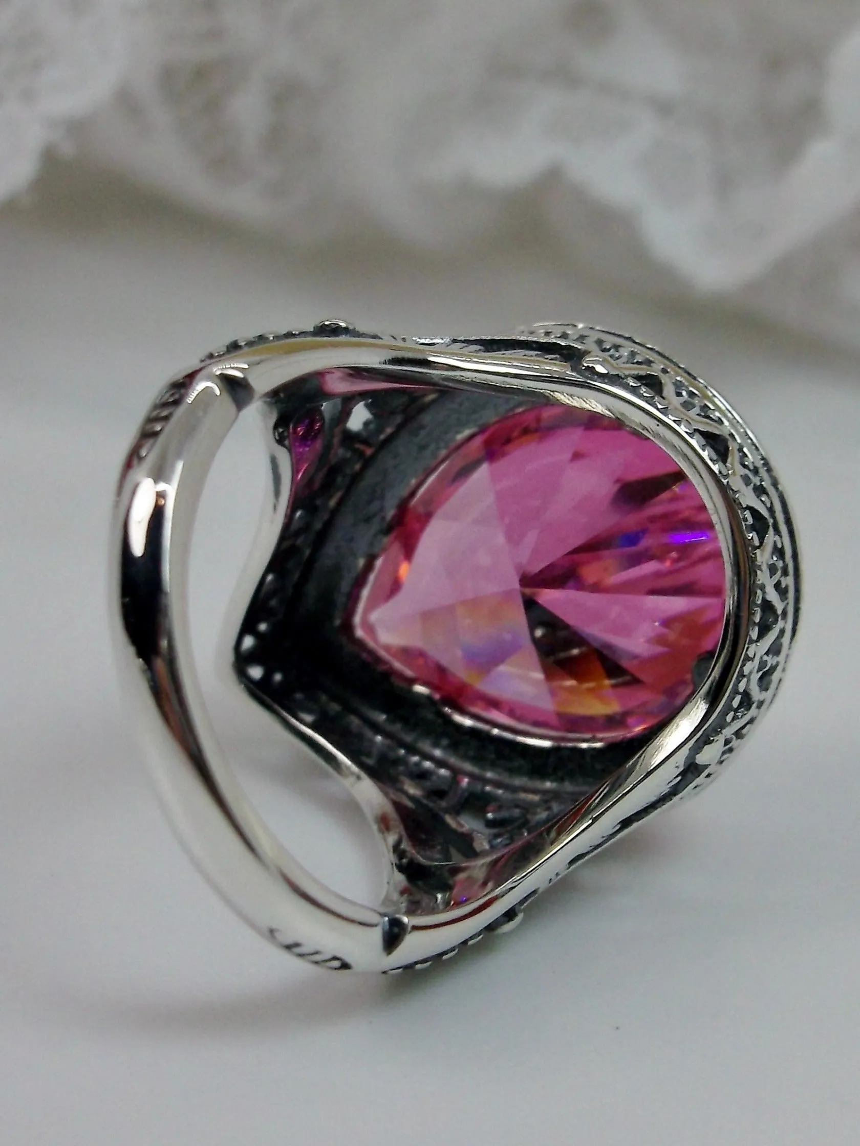 Pink CZ Ring, Teardrop Gem, Victorian Jewelry Design#D28