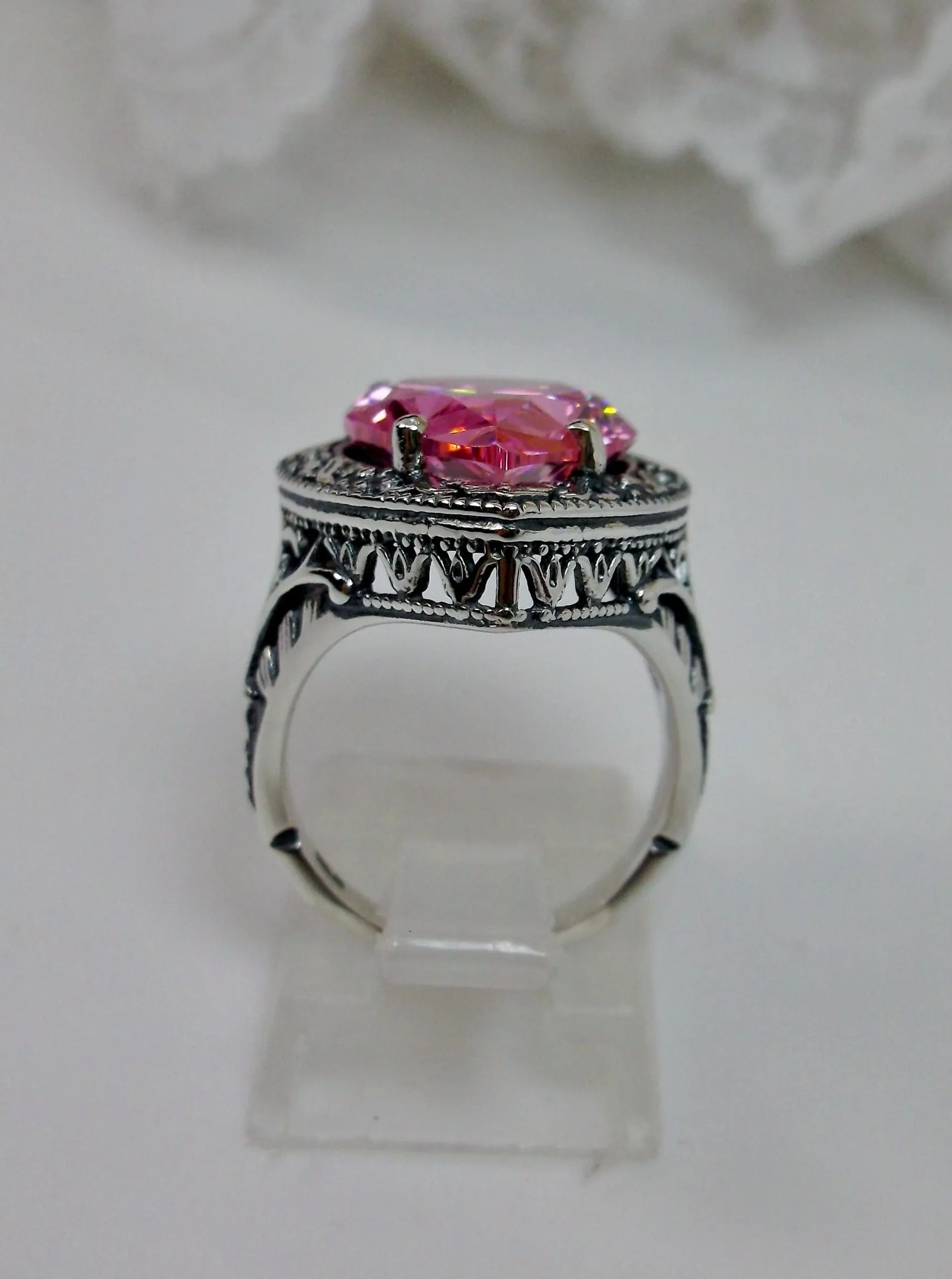 Pink CZ Ring, Teardrop Gem, Victorian Jewelry Design#D28