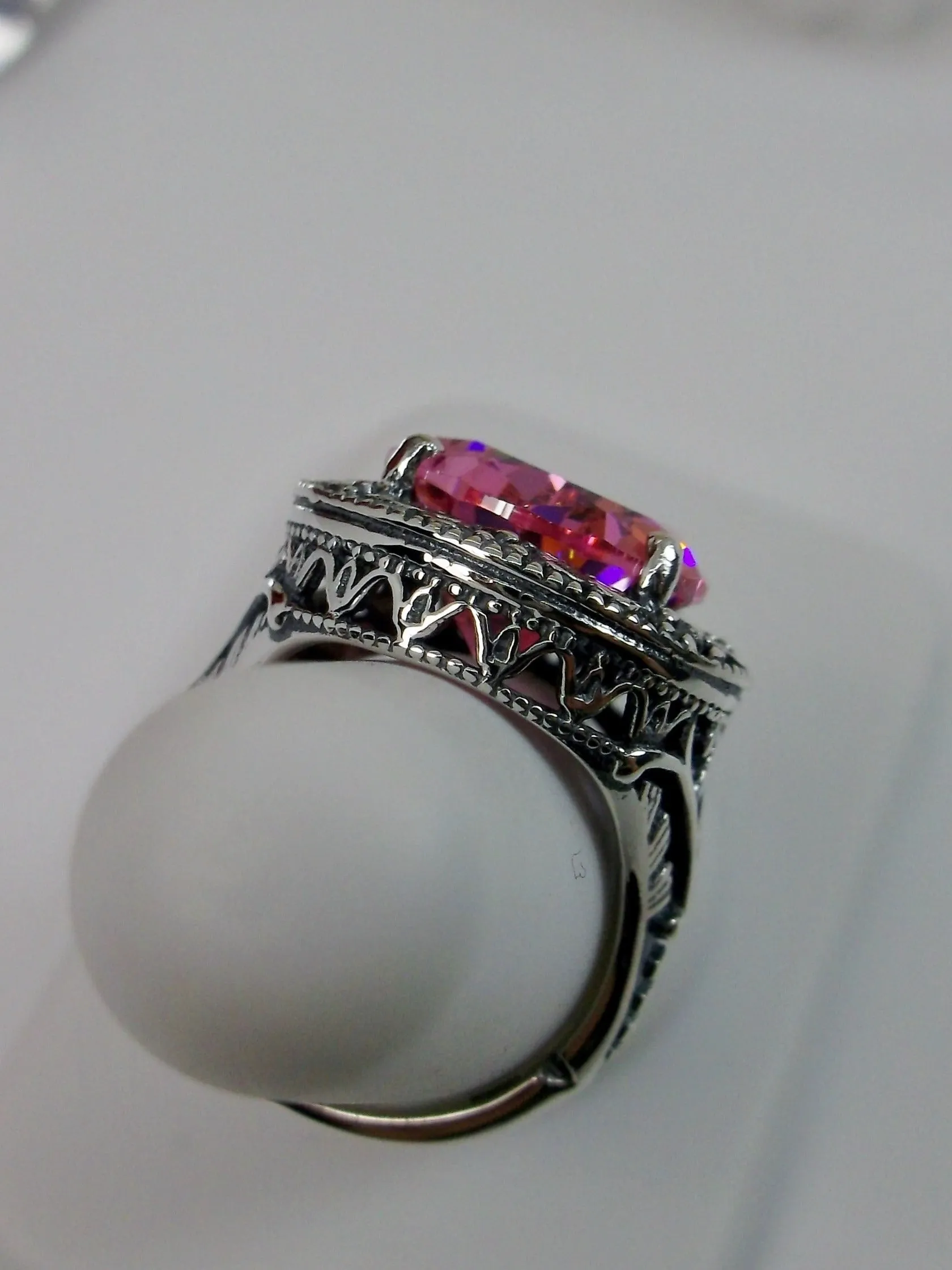 Pink CZ Ring, Teardrop Gem, Victorian Jewelry Design#D28
