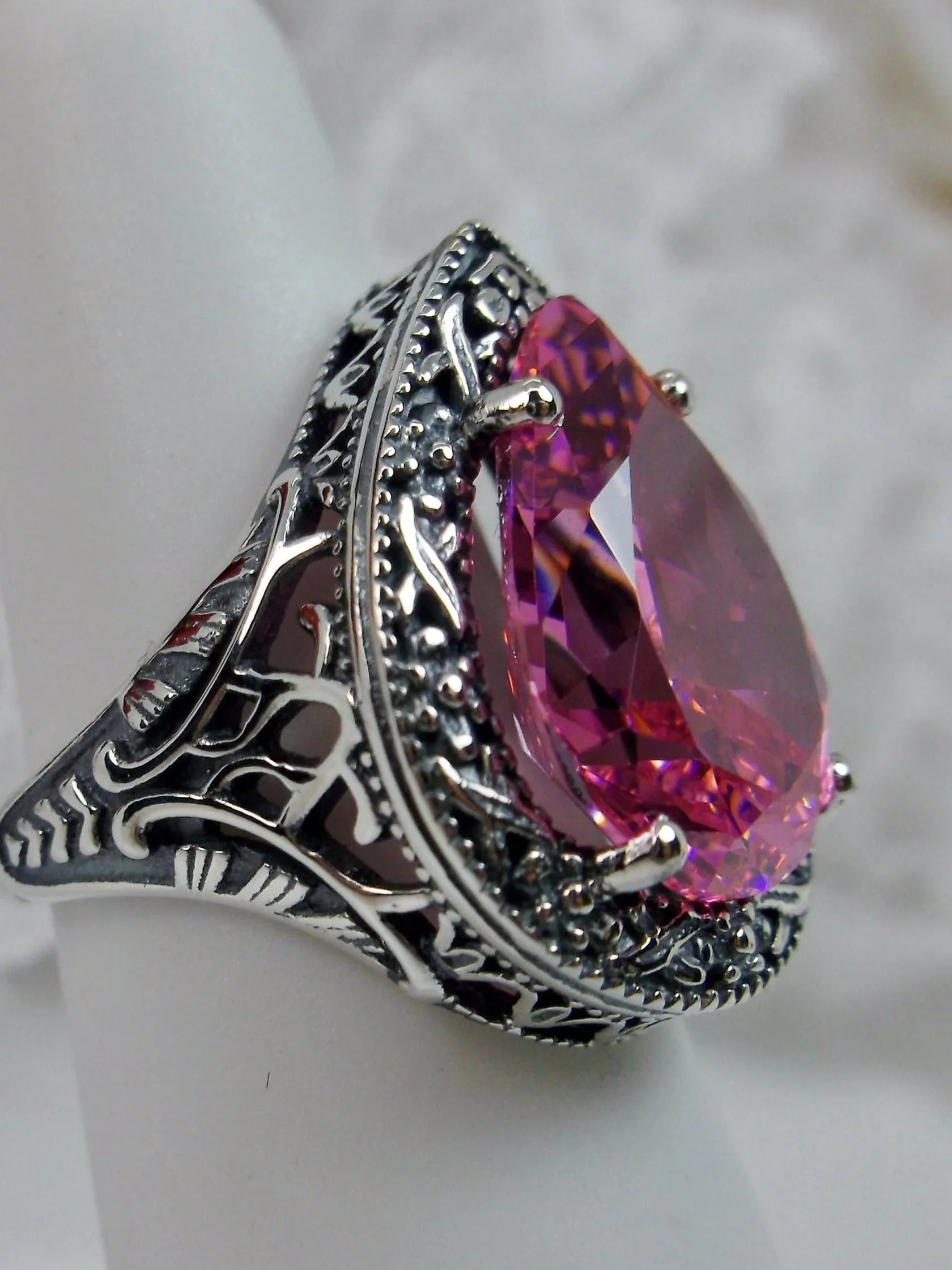 Pink CZ Ring, Teardrop Gem, Victorian Jewelry Design#D28