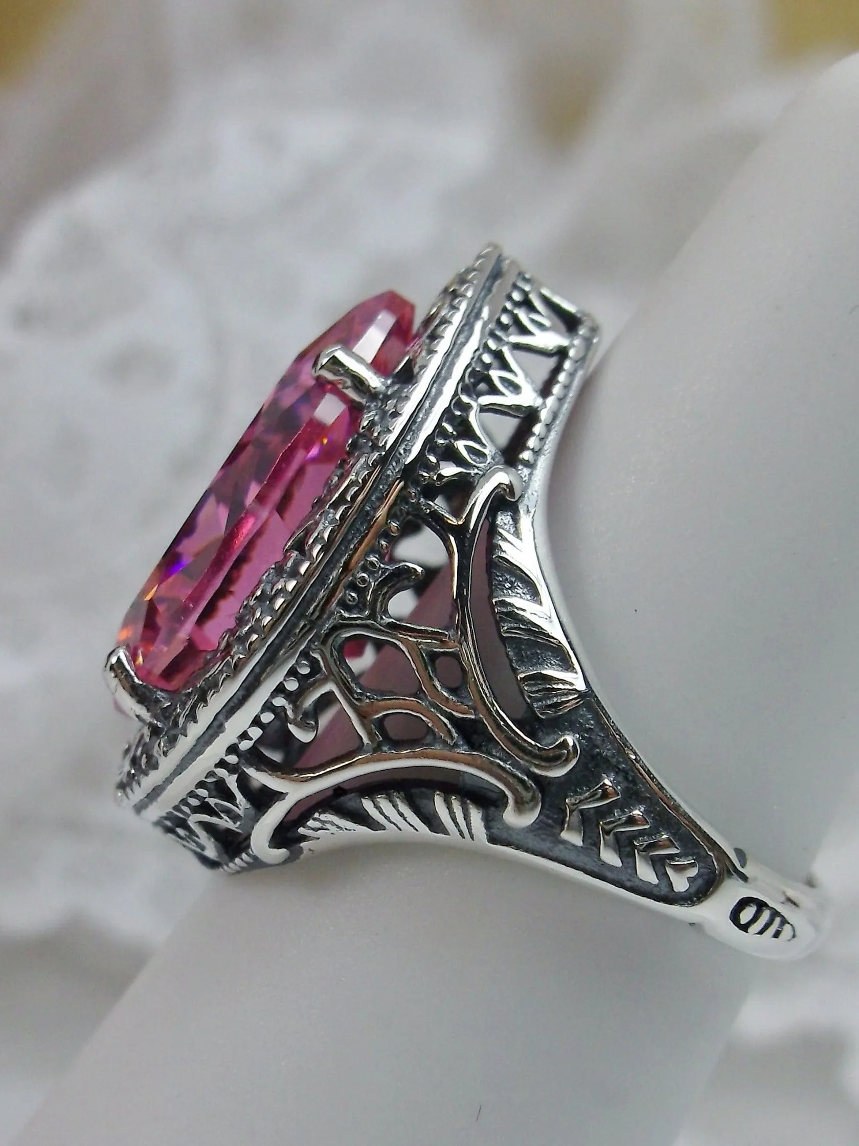 Pink CZ Ring, Teardrop Gem, Victorian Jewelry Design#D28