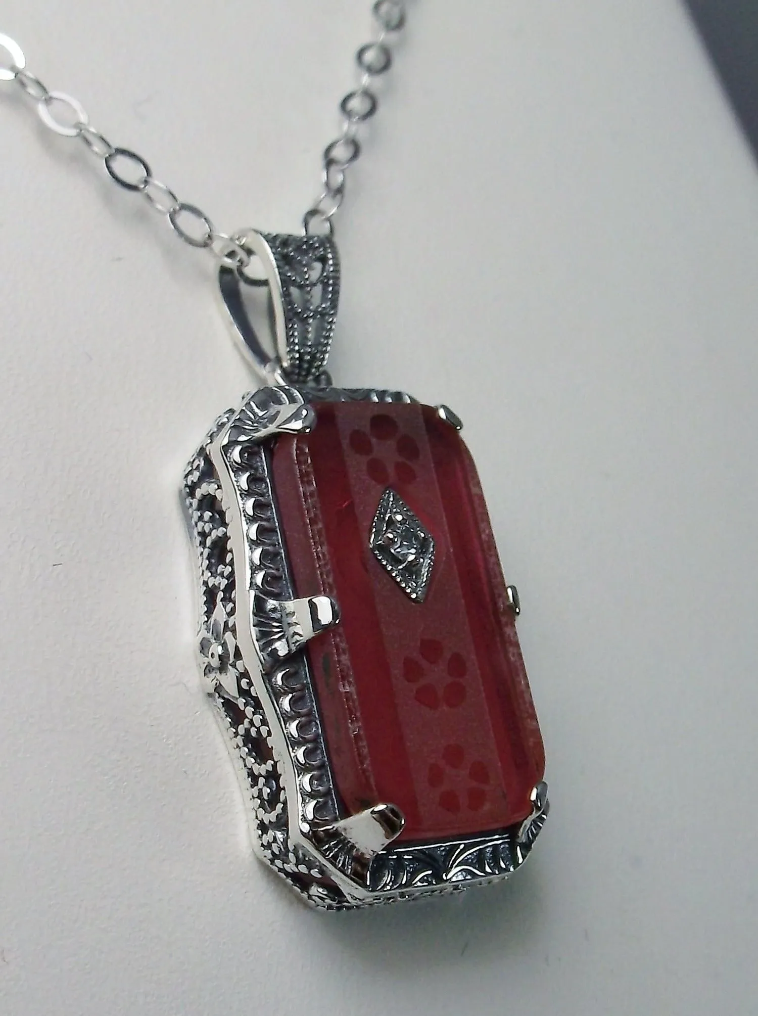 Pink Pendant, Camphor Glass Necklace, Art Deco Jewelry #P232