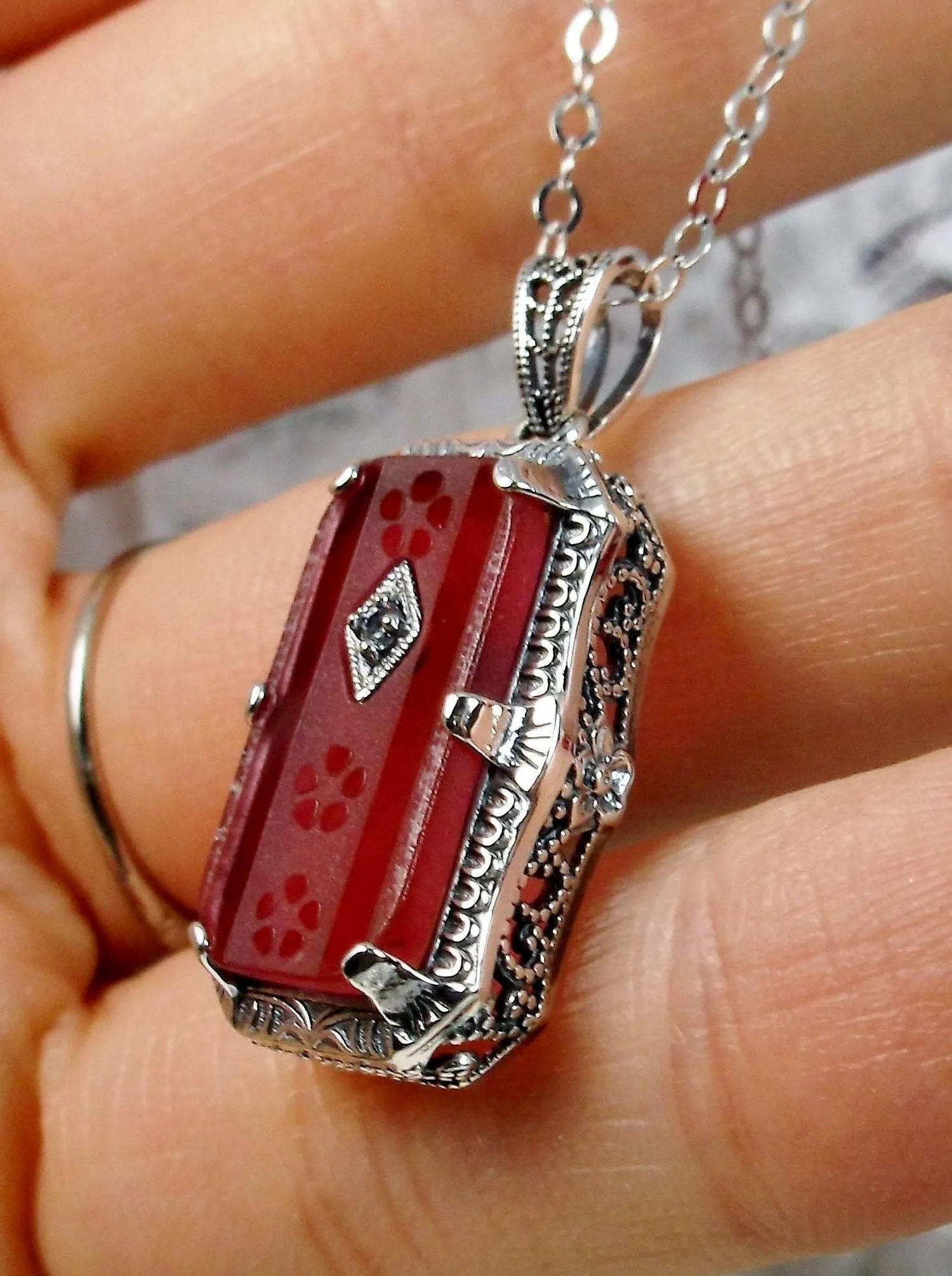 Pink Pendant, Camphor Glass Necklace, Art Deco Jewelry #P232
