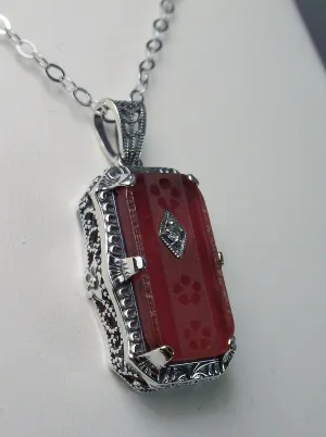 Pink Pendant, Camphor Glass Necklace, Art Deco Jewelry #P232
