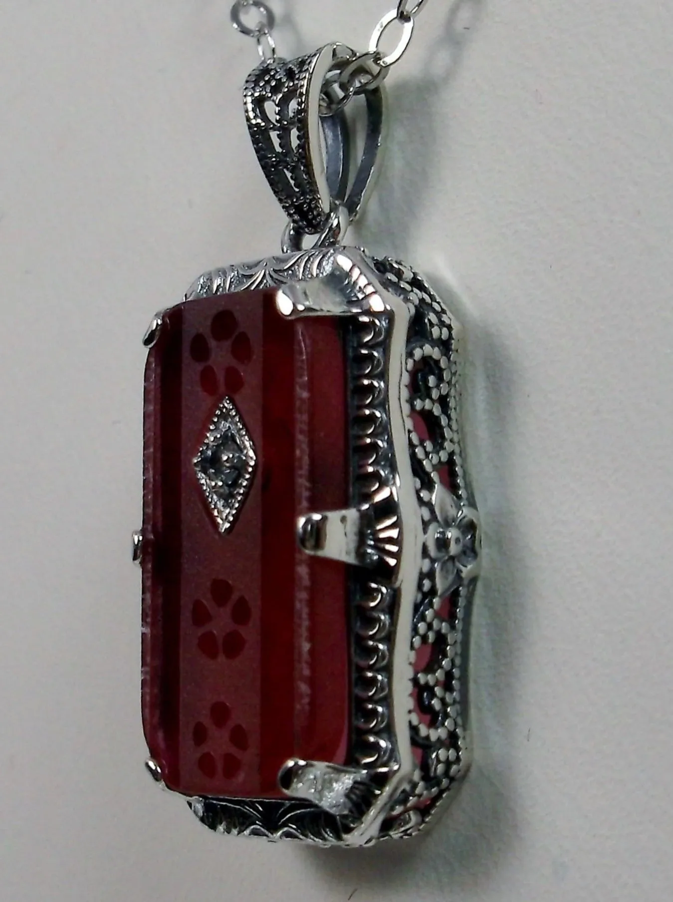 Pink Pendant, Camphor Glass Necklace, Art Deco Jewelry #P232
