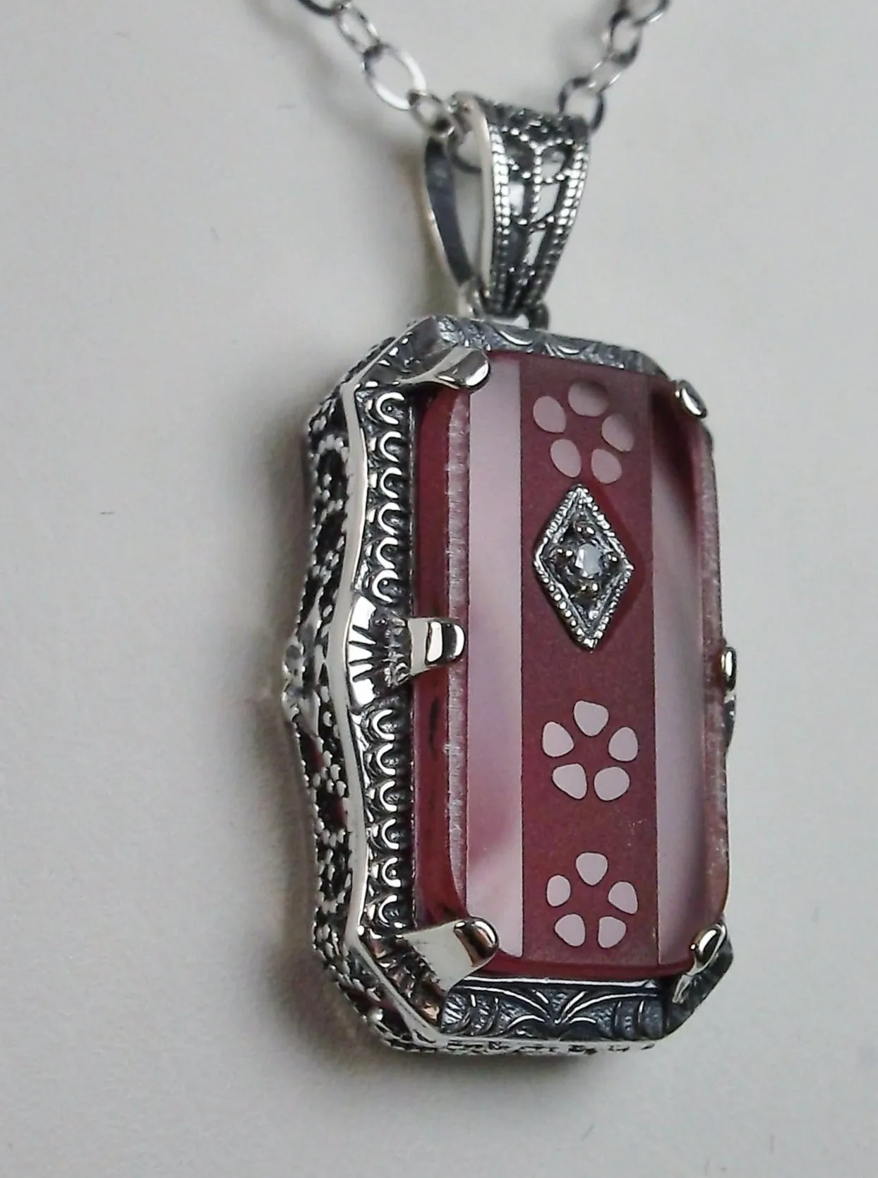 Pink Pendant, Camphor Glass Necklace, Art Deco Jewelry #P232